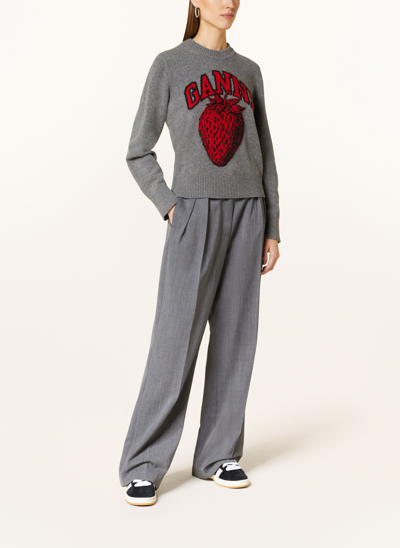 GANNI Sweater, Color: GRAY/ RED (Image 2)