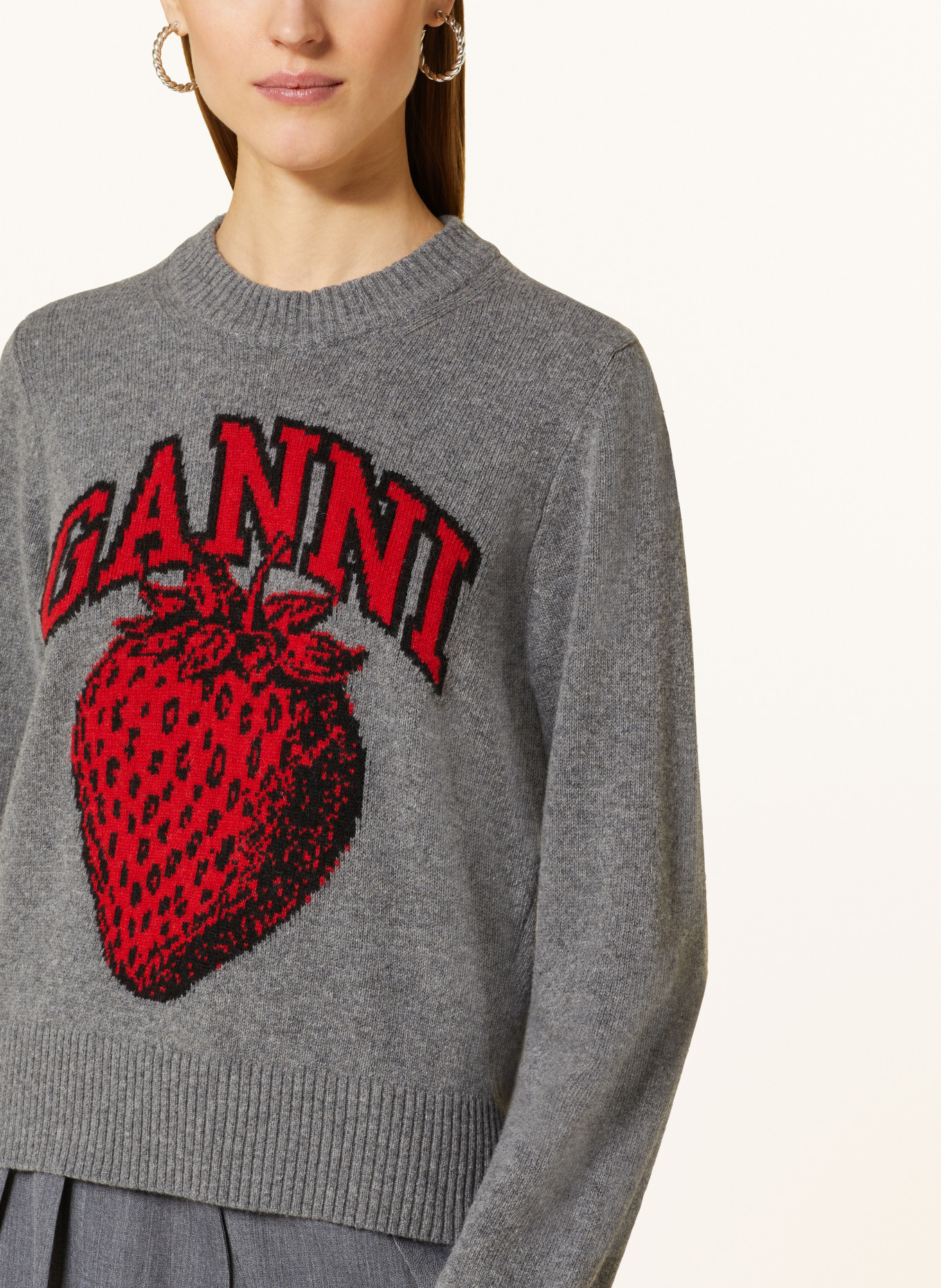 GANNI Sweater, Color: GRAY/ RED (Image 4)