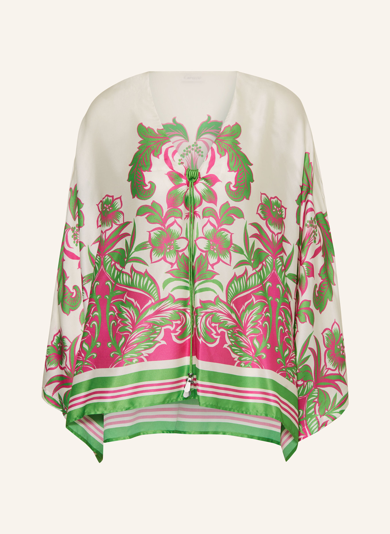 Grace Tunic with silk, Color: CREAM/ GREEN/ PINK (Image 1)