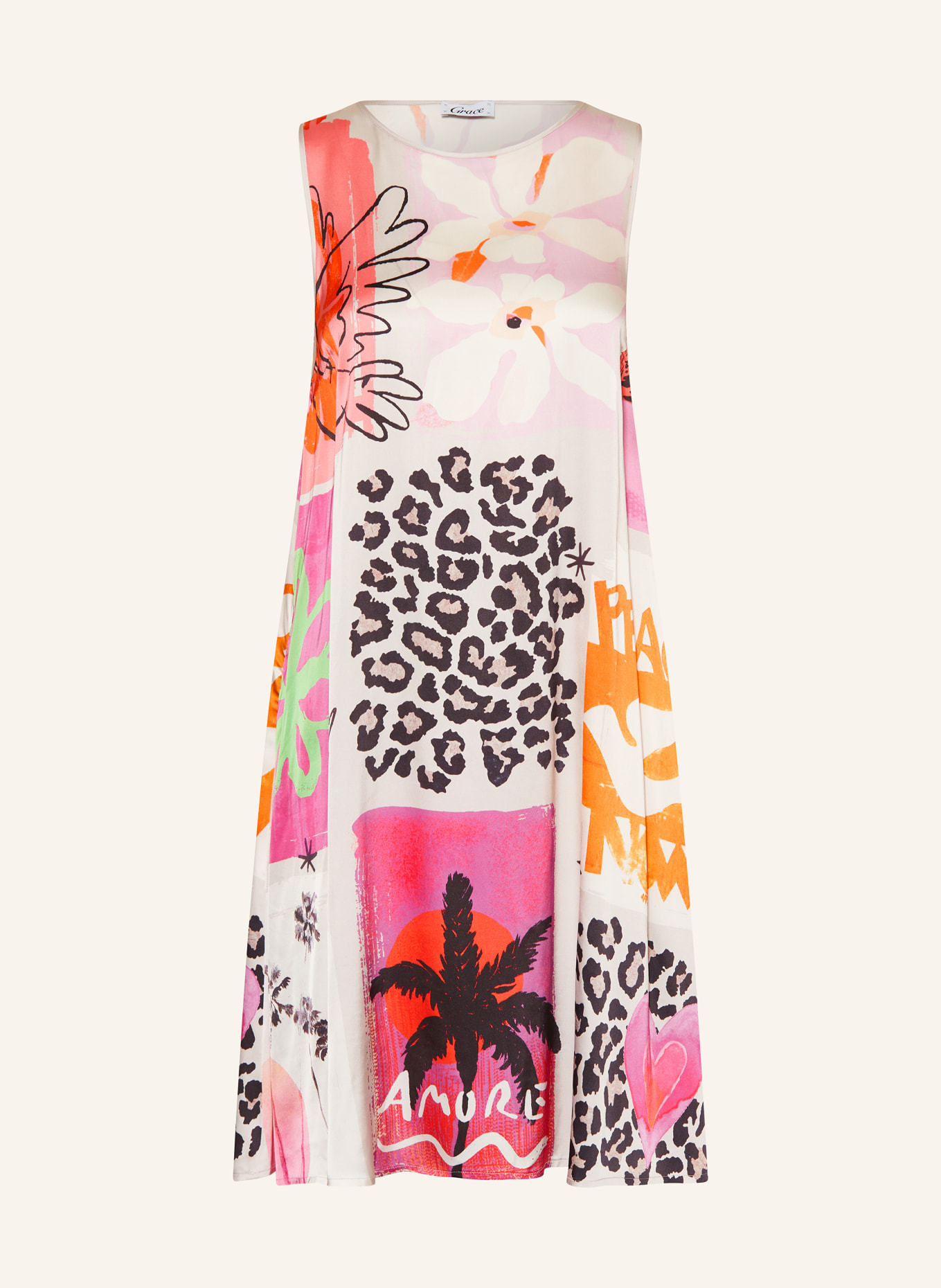Grace Satin dress, Color: PINK/ ORANGE/ WHITE (Image 1)