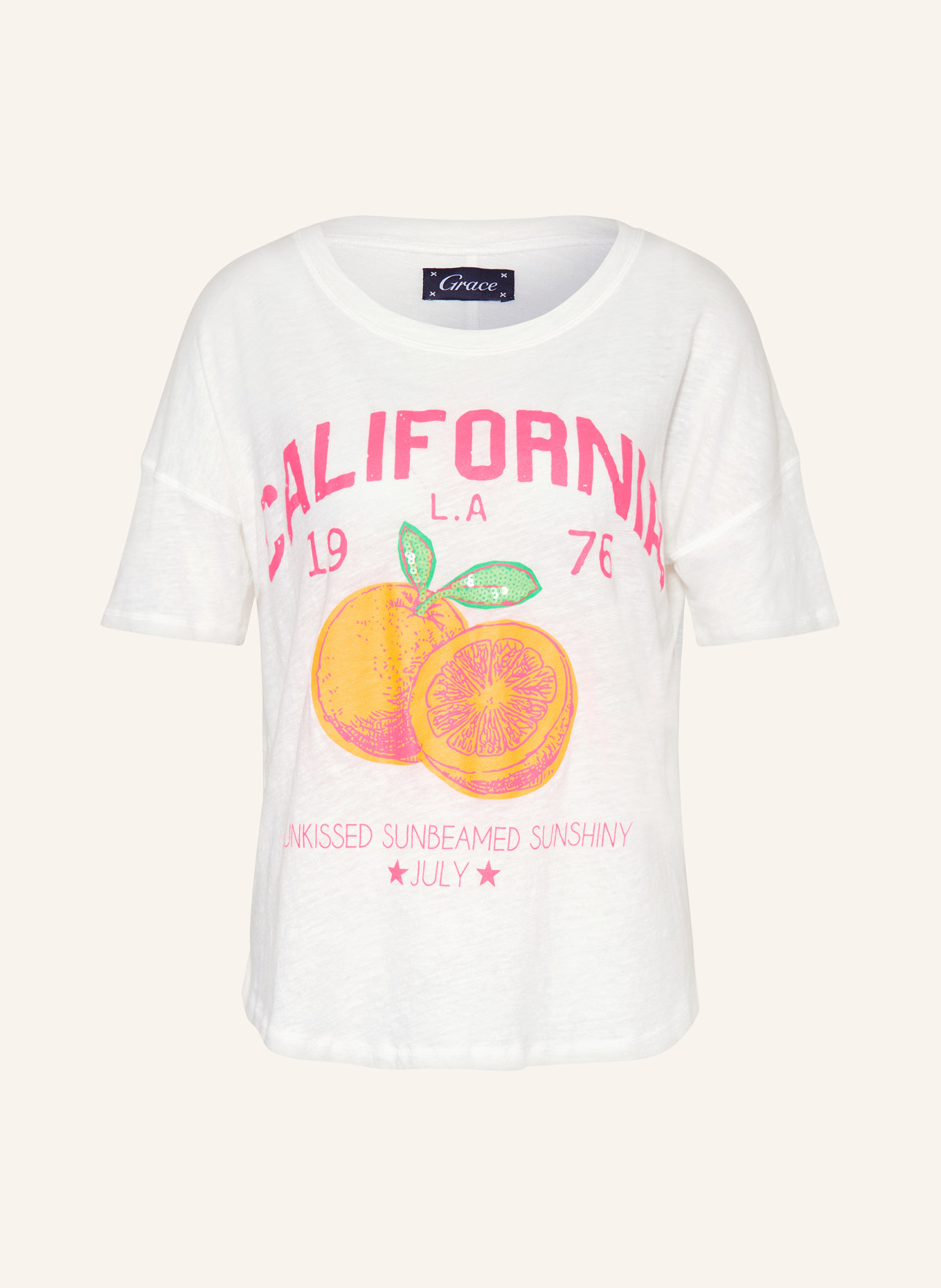 Grace T-shirt z lnem i cekinami, Kolor: BIAŁY (Obrazek 1)