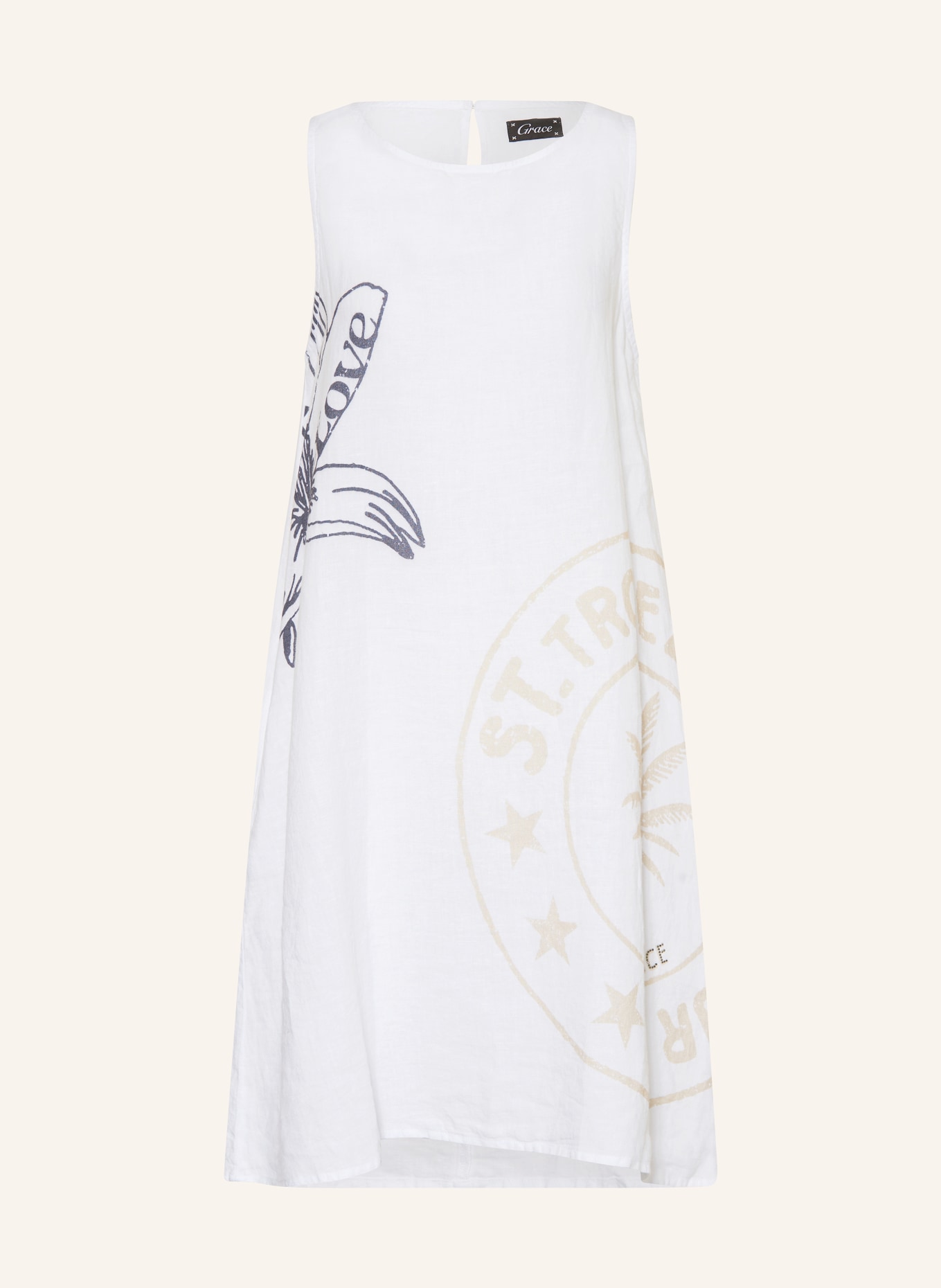Grace Linen dress, Color: WHITE/ DARK GRAY (Image 1)