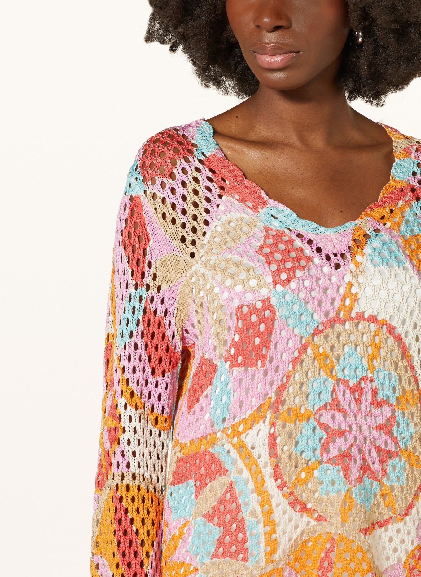 Grace Sweater, Color: BEIGE/ PINK/ TURQUOISE (Image 4)