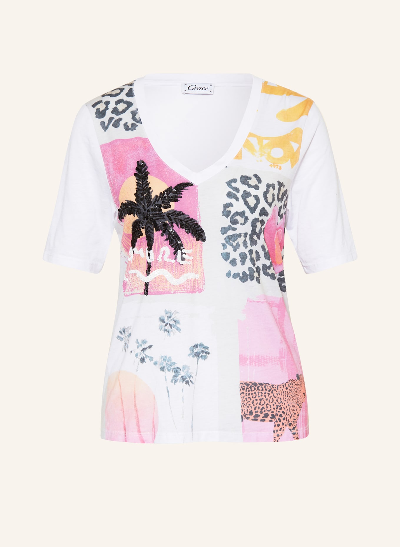 Grace T-Shirt mit Pailletten, Farbe: WEISS/ PINK (Bild 1)