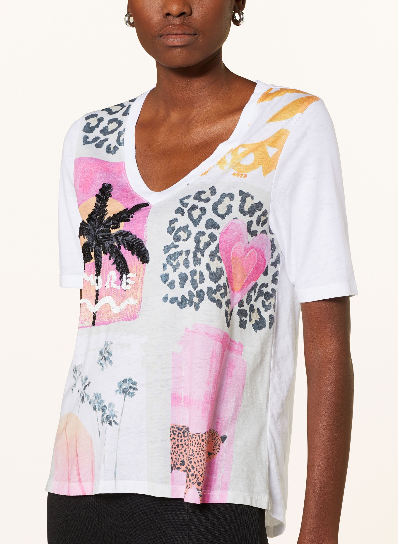 Grace T-shirt with sequins, Color: WHITE/ PINK (Image 4)