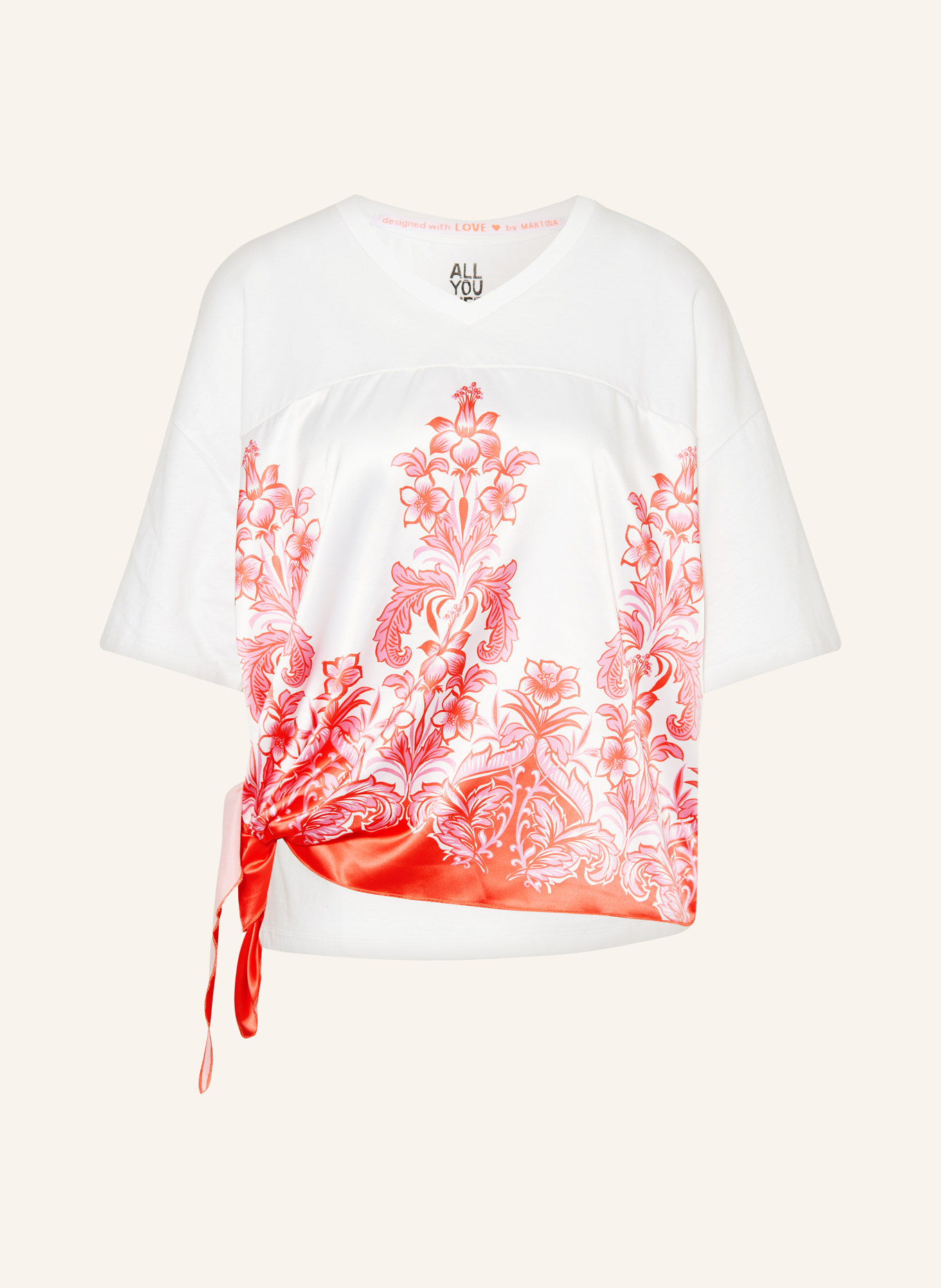 Grace T-shirt in mixed materials, Color: WHITE/ PINK/ RED (Image 1)
