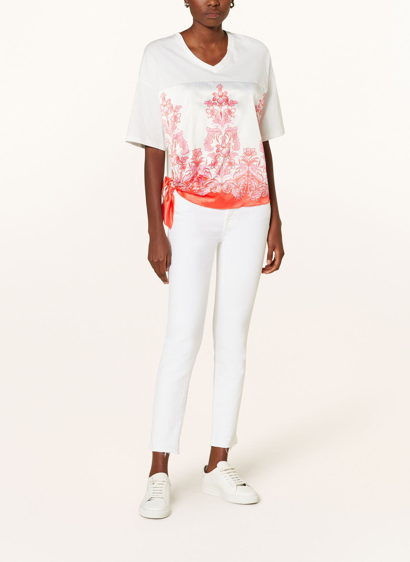 Grace T-shirt in mixed materials, Color: WHITE/ PINK/ RED (Image 2)