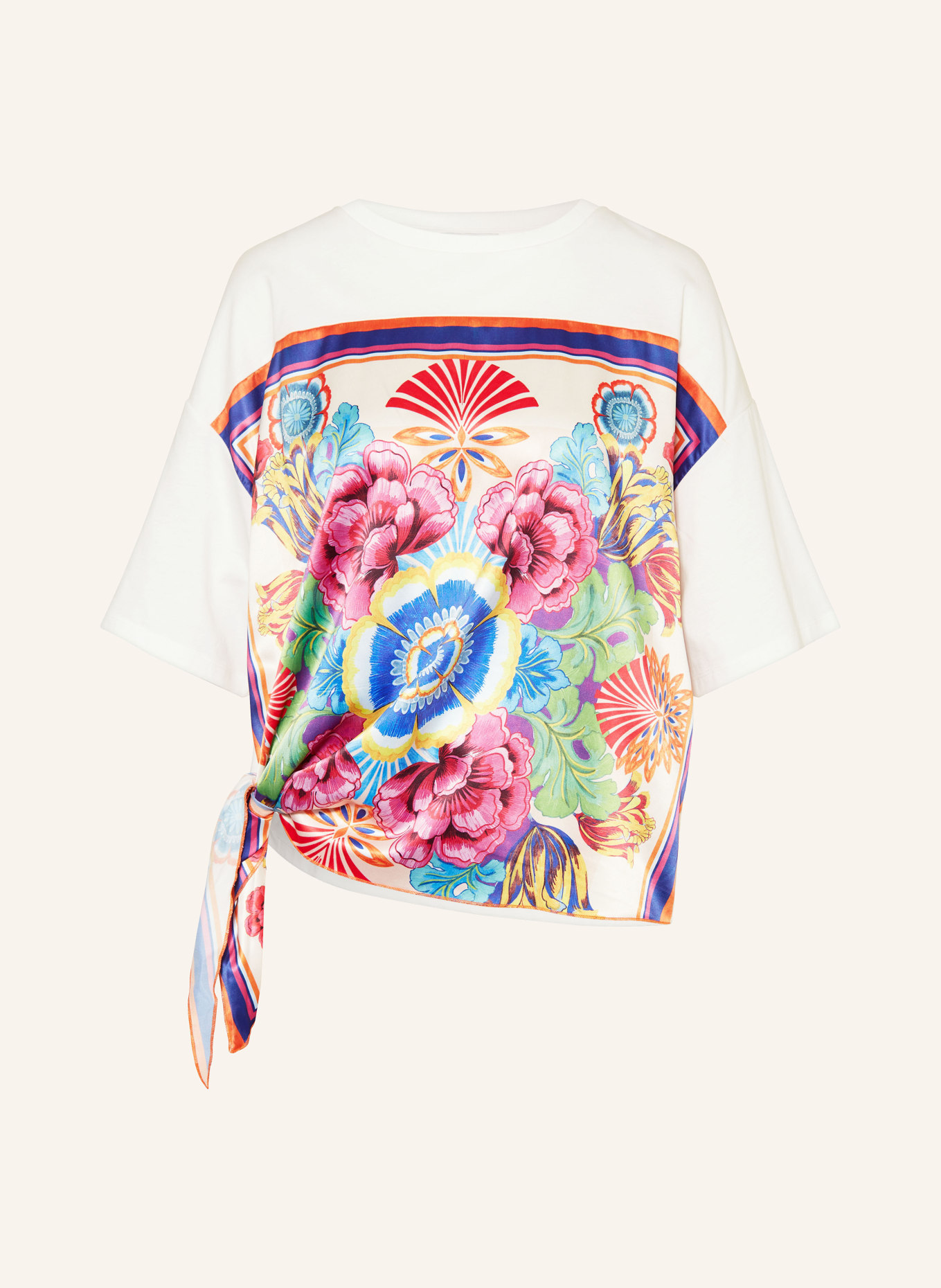 Grace T-shirt z mieszanki materiałów, Kolor: BIAŁY/ NIEBIESKI/ MOCNORÓŻOWY (Obrazek 1)
