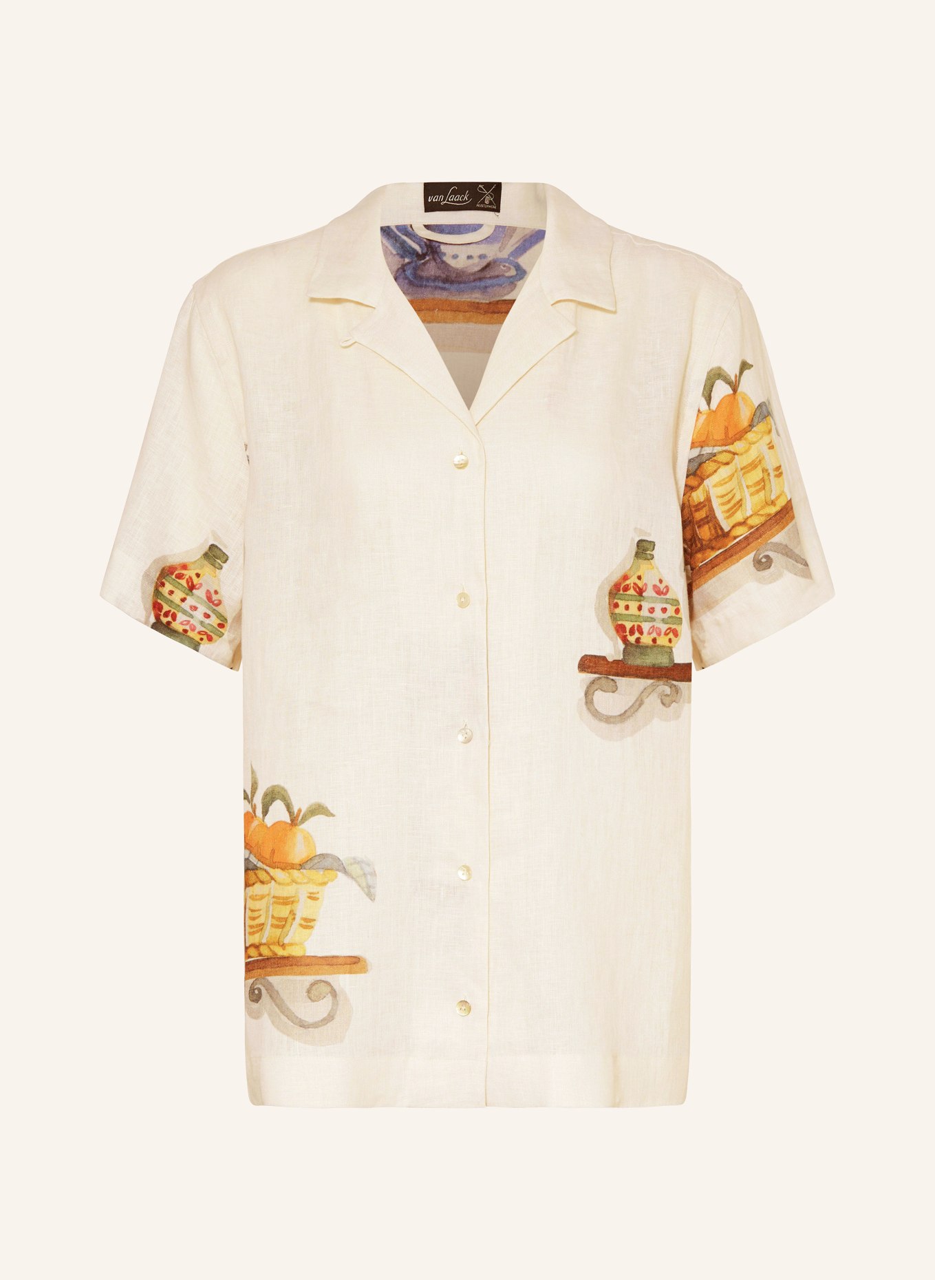 van Laack Linen blouse LIDA, Color: BEIGE/ TEAL/ PINK (Image 1)