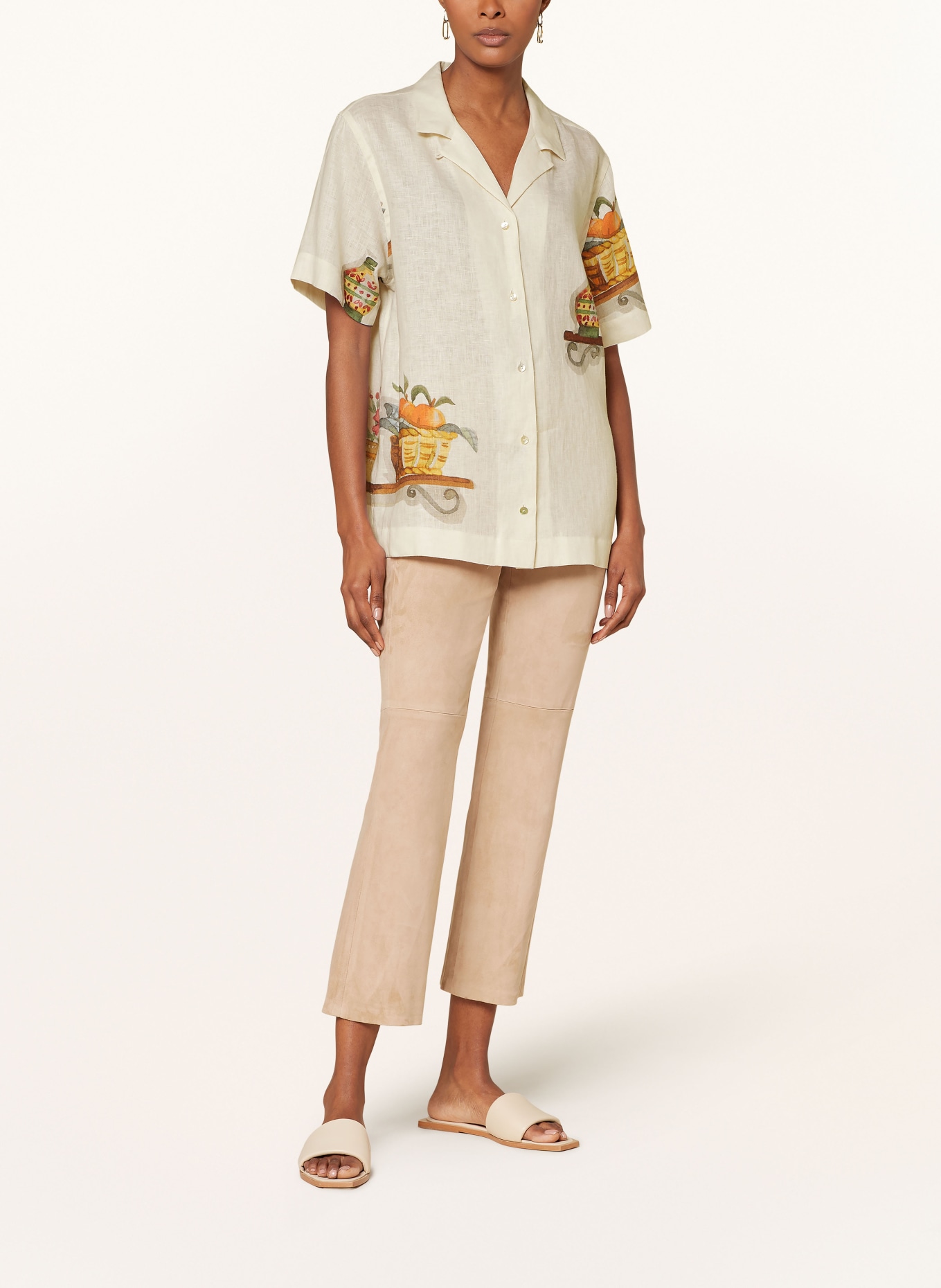 van Laack Linen blouse LIDA, Color: BEIGE/ TEAL/ PINK (Image 2)