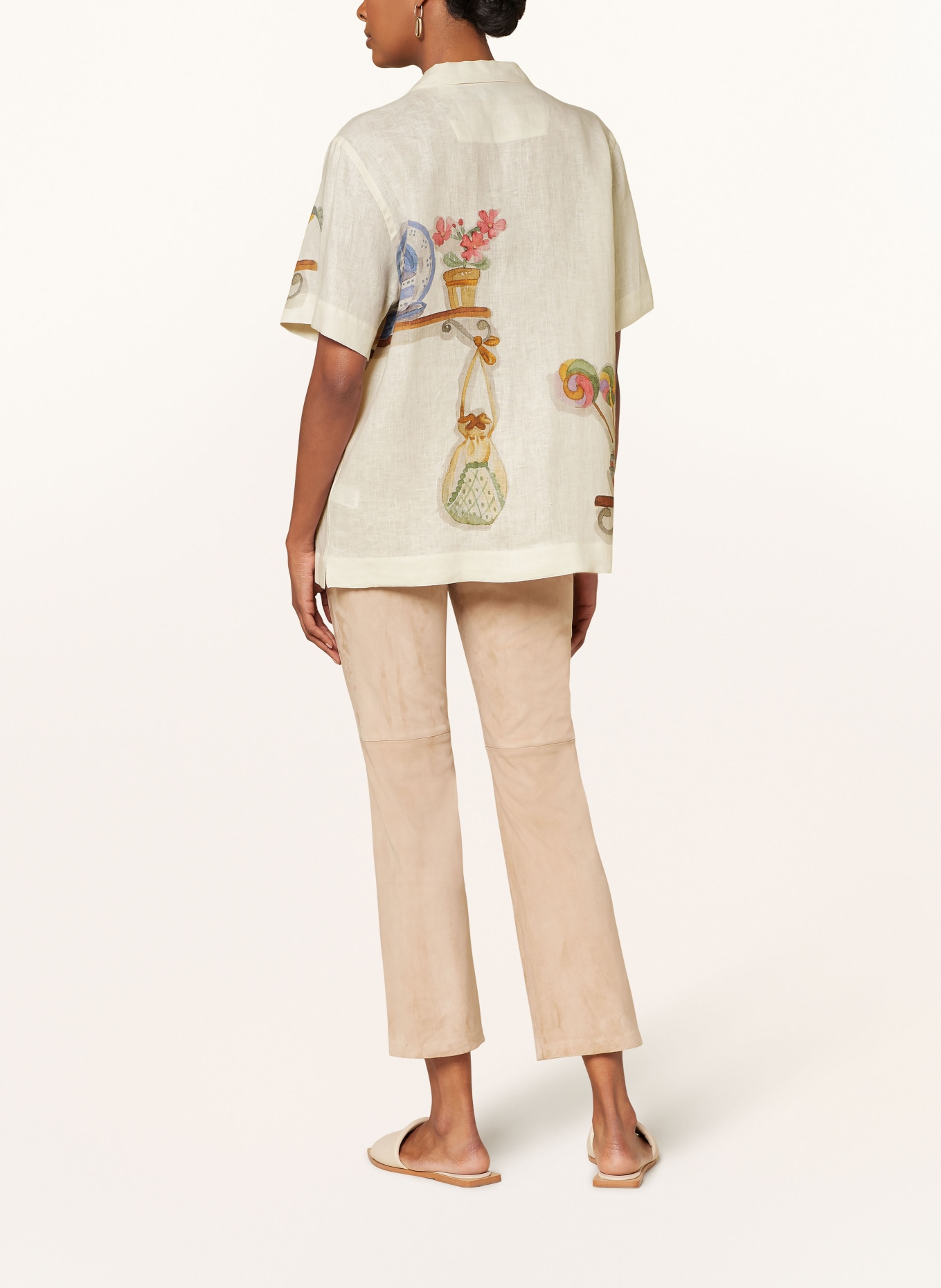 van Laack Linen blouse LIDA, Color: BEIGE/ TEAL/ PINK (Image 3)