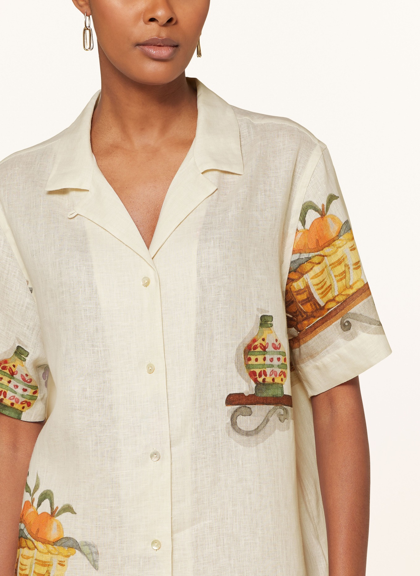 van Laack Linen blouse LIDA, Color: BEIGE/ TEAL/ PINK (Image 4)