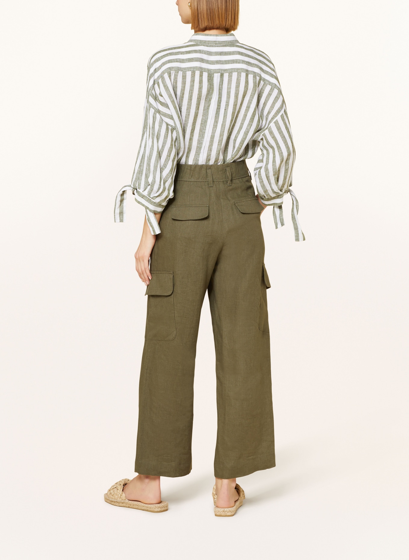 RIANI Lněné cargo kalhoty, Barva: OLIVOVÁ (Obrázek 3)