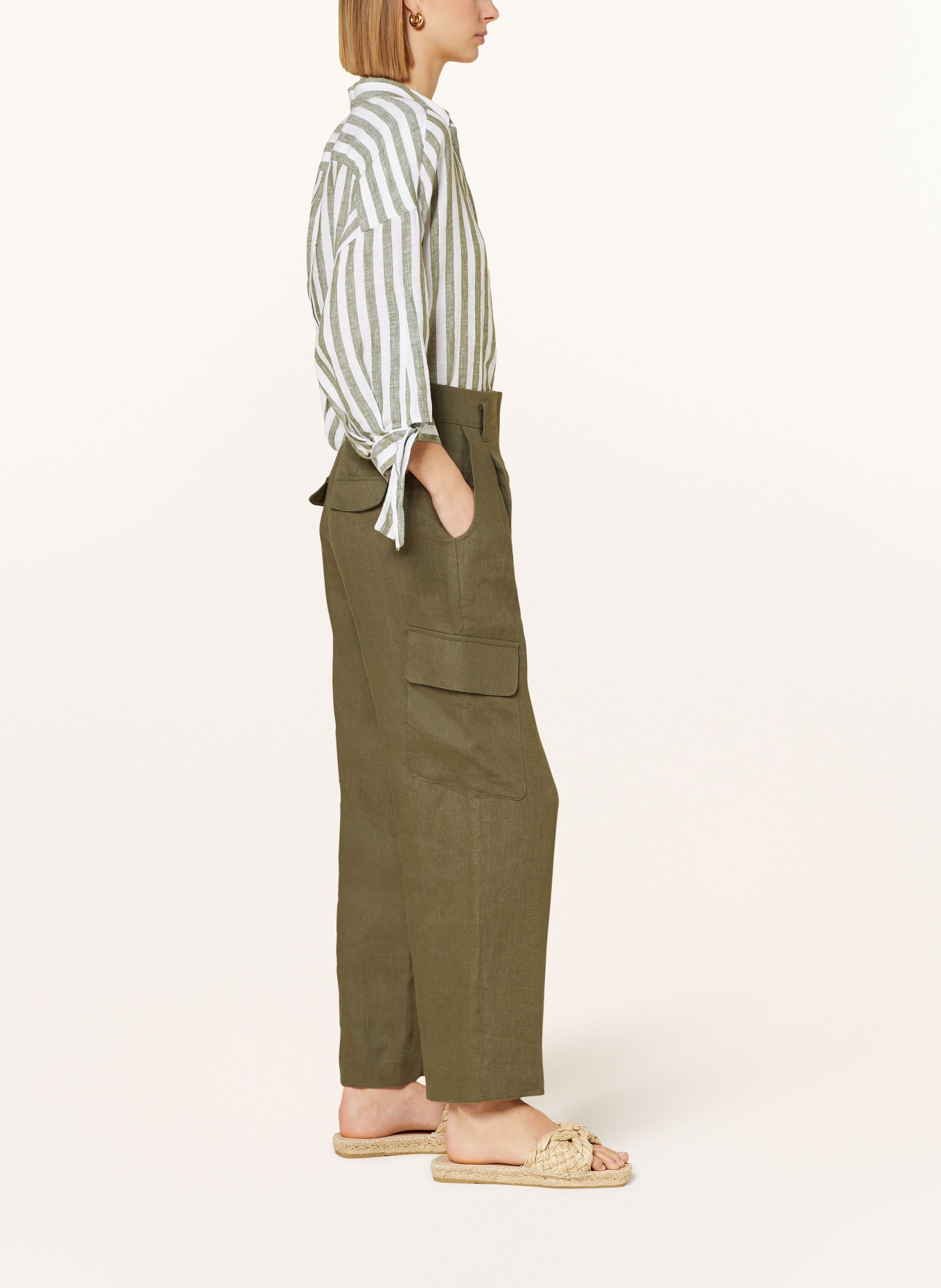 RIANI Lněné cargo kalhoty, Barva: OLIVOVÁ (Obrázek 4)