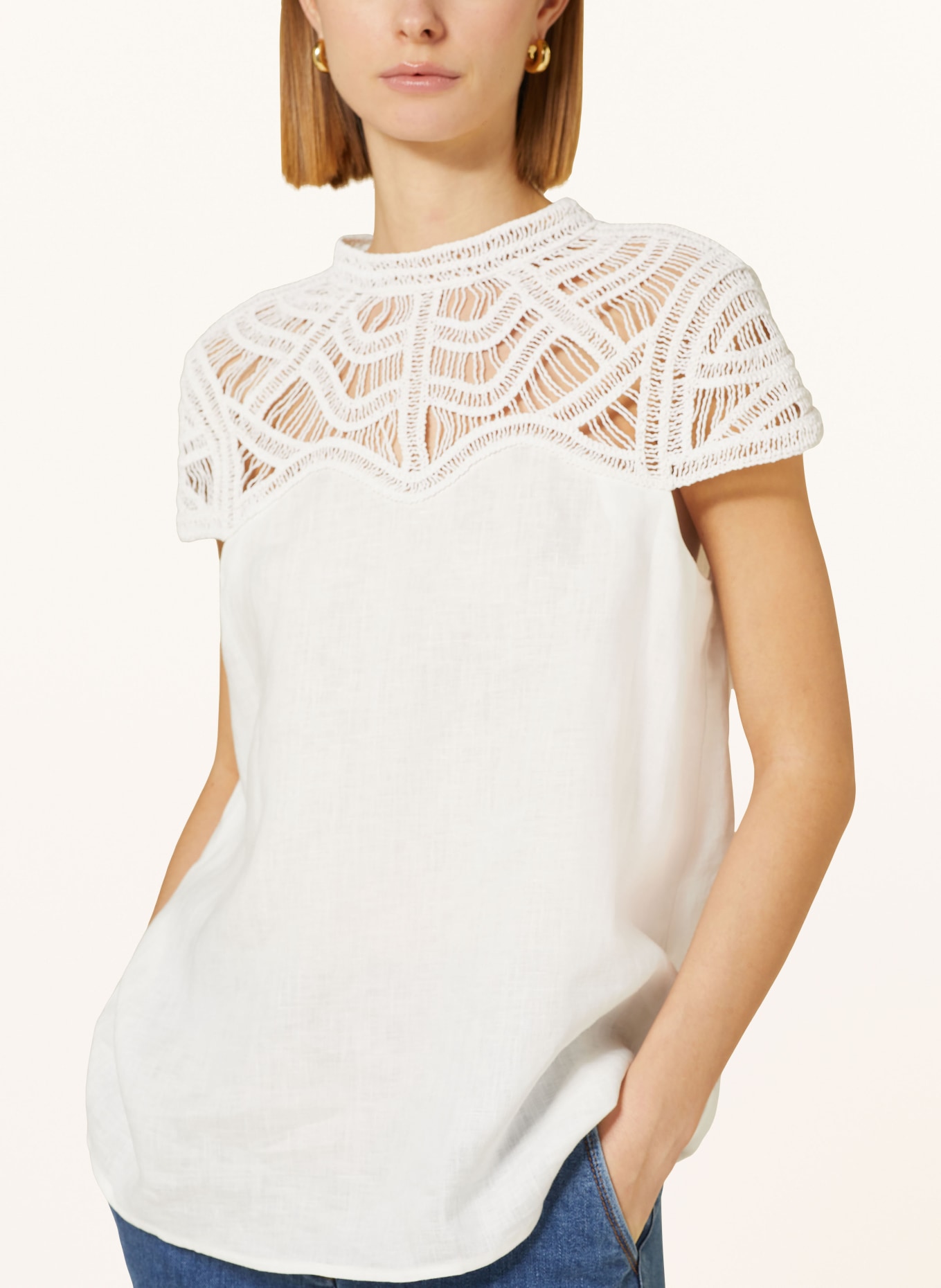 RIANI Shirt blouse made of linen with lace, Color: WHITE (Image 4)