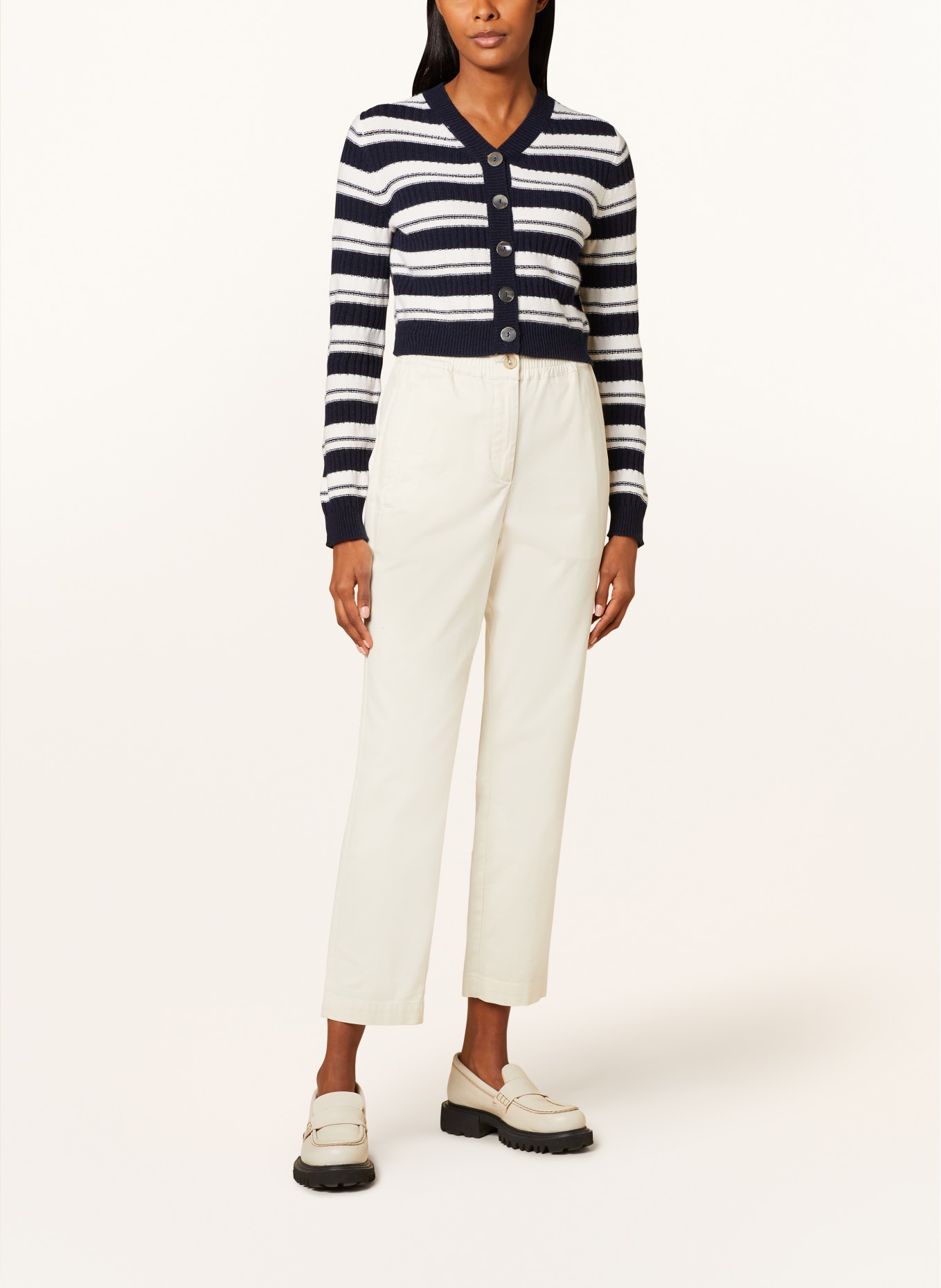 FTC CASHMERE Cropped cardigan with cashmere, Color: DARK BLUE/ WHITE (Image 2)