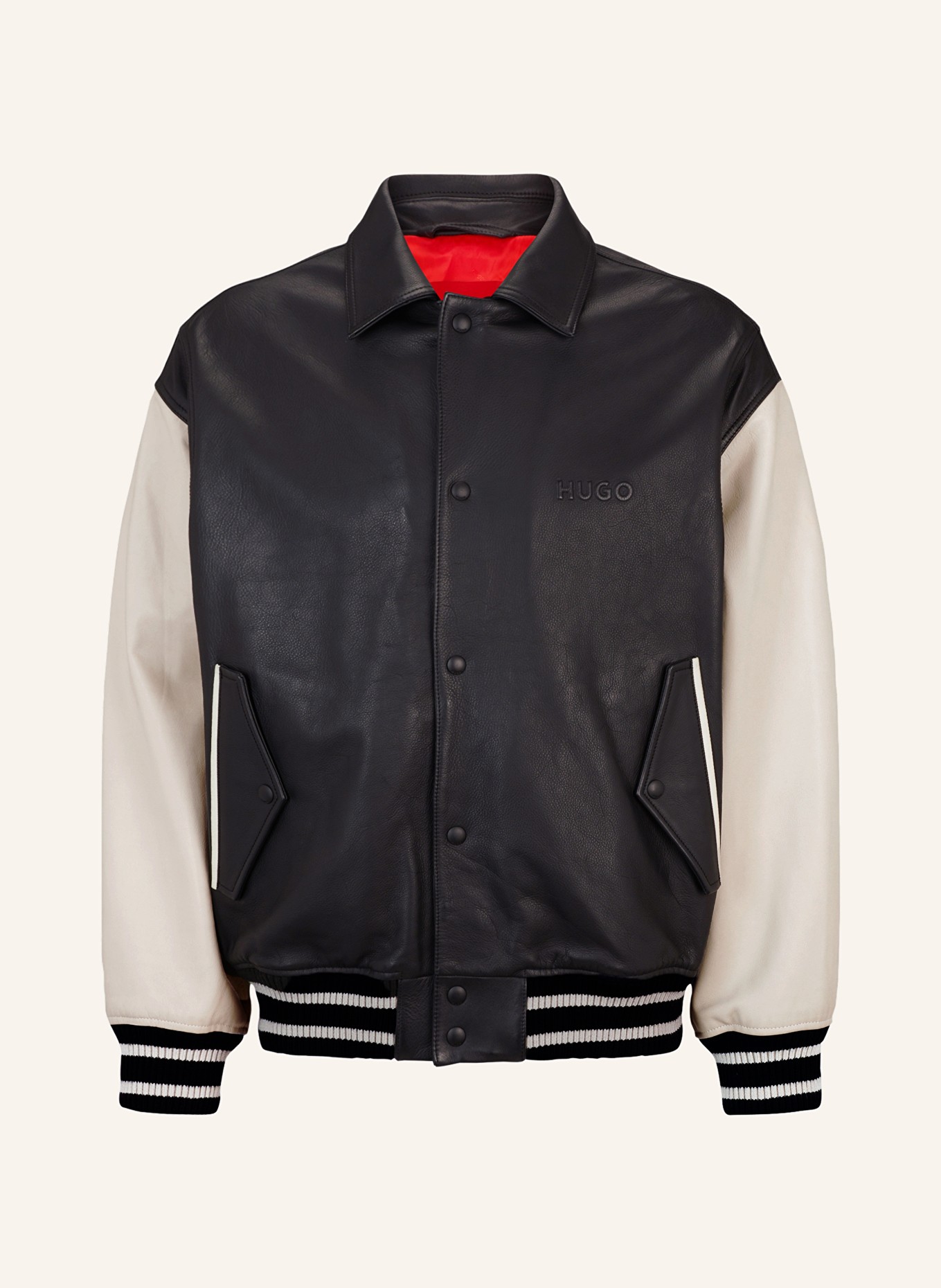 HUGO College jacket LUGOS made of leather, Color: BLACK/ LIGHT GRAY (Image 1)