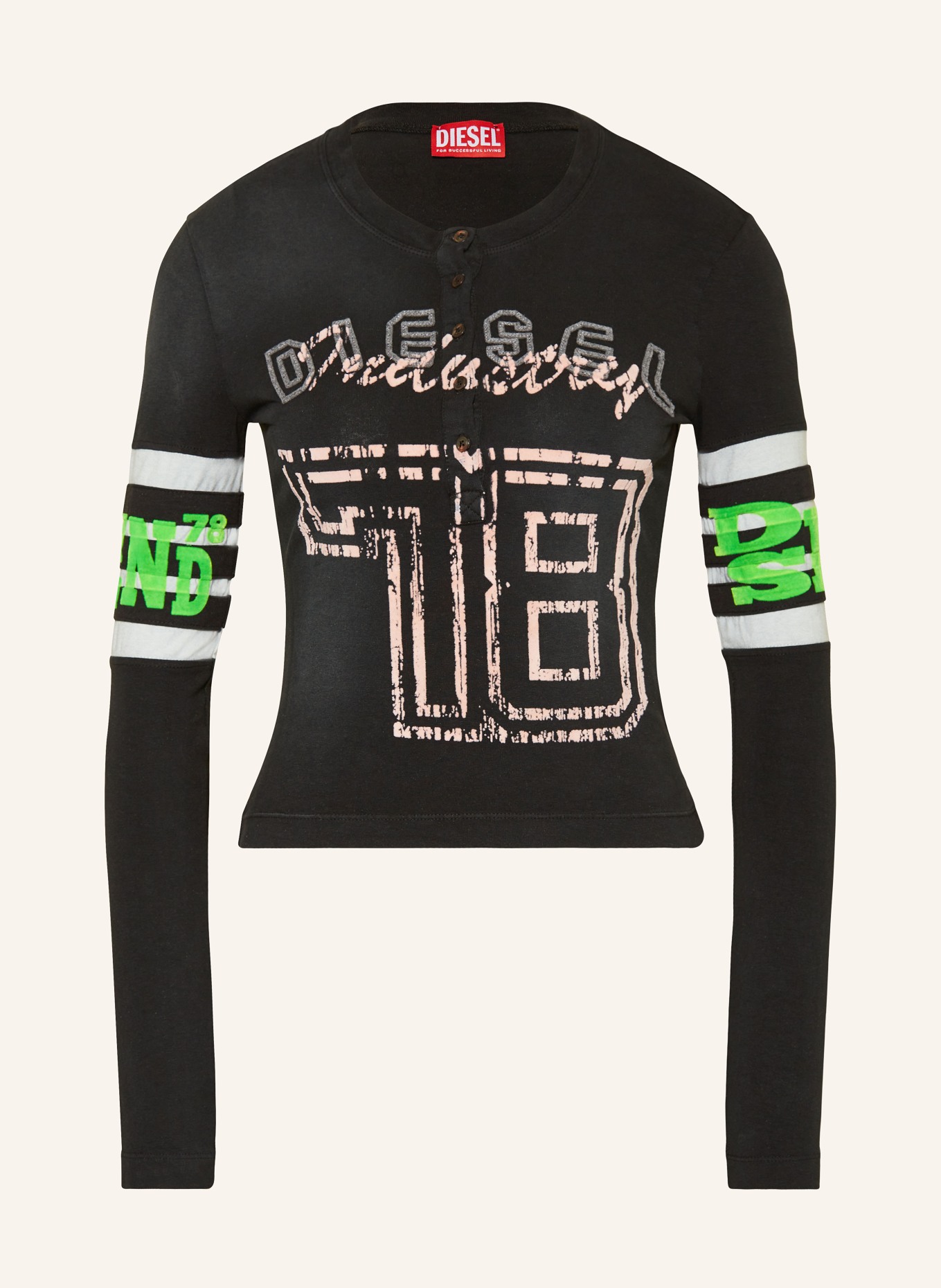 DIESEL Long sleeve shirt T-UNCSERAFIN, Color: BLACK/ WHITE/ NEON GREEN (Image 1)