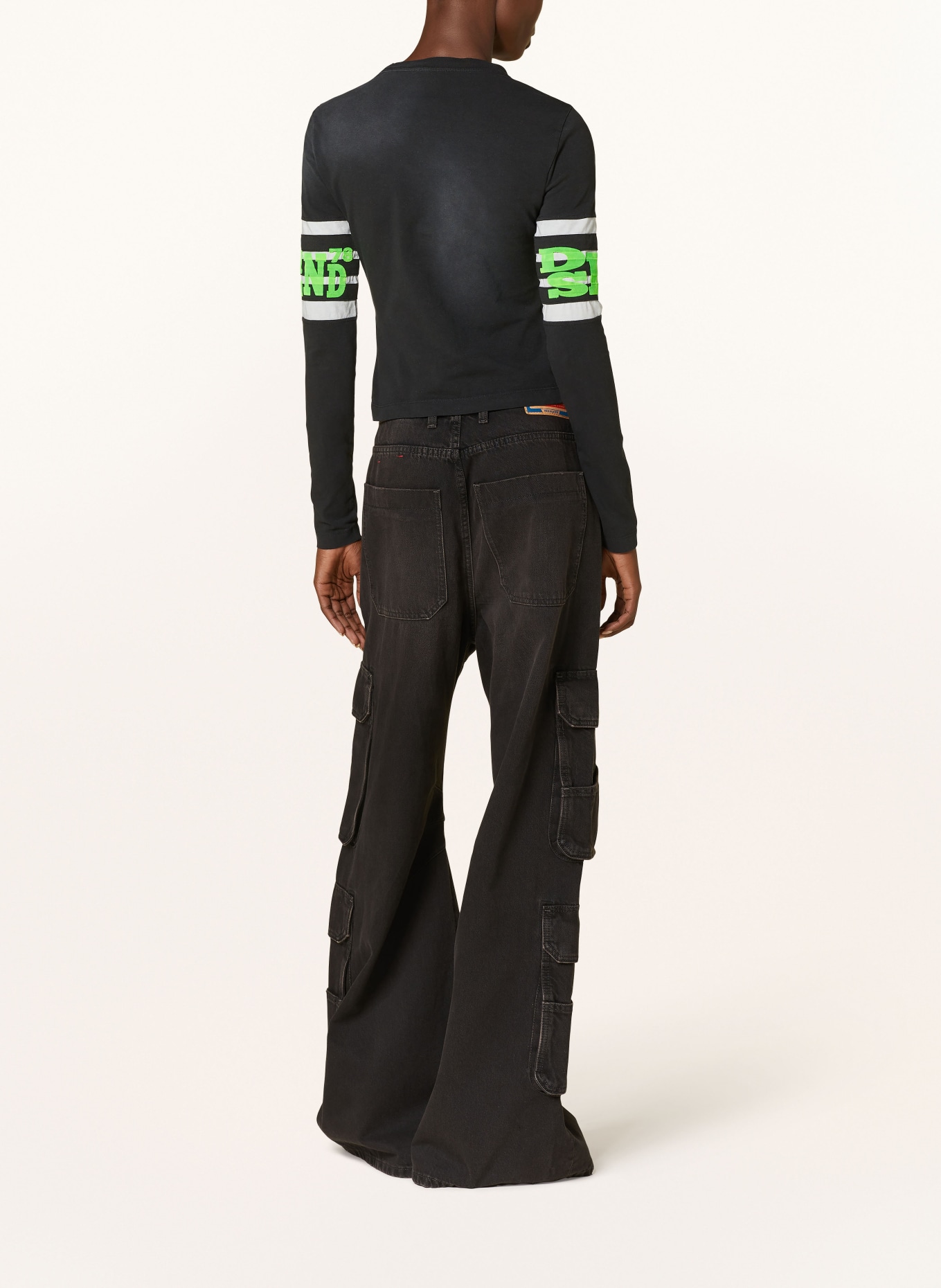 DIESEL Long sleeve shirt T-UNCSERAFIN, Color: BLACK/ WHITE/ NEON GREEN (Image 3)