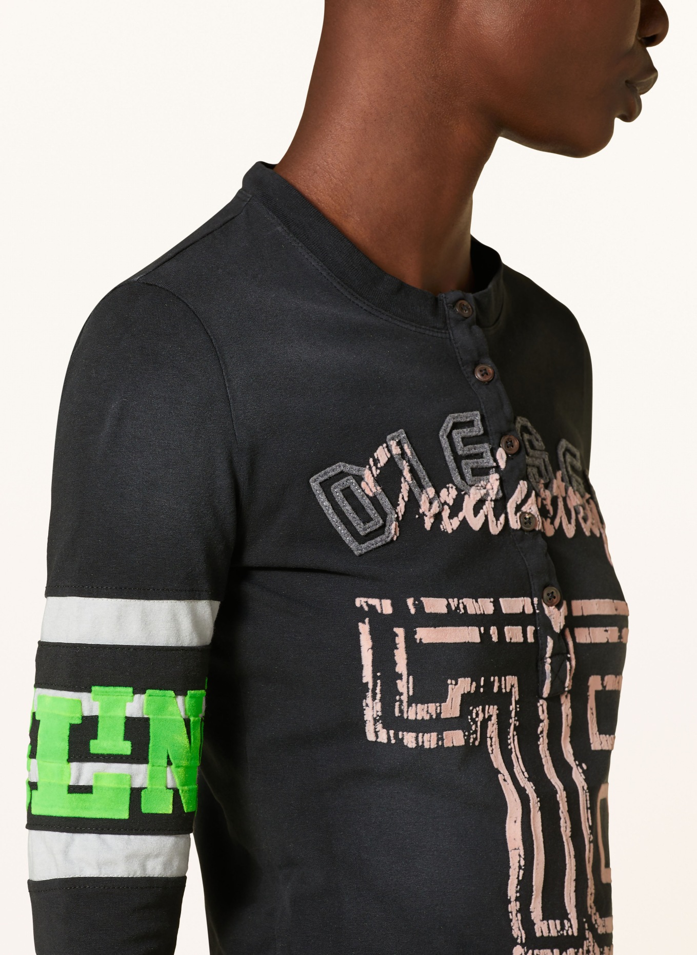 DIESEL Long sleeve shirt T-UNCSERAFIN, Color: BLACK/ WHITE/ NEON GREEN (Image 4)