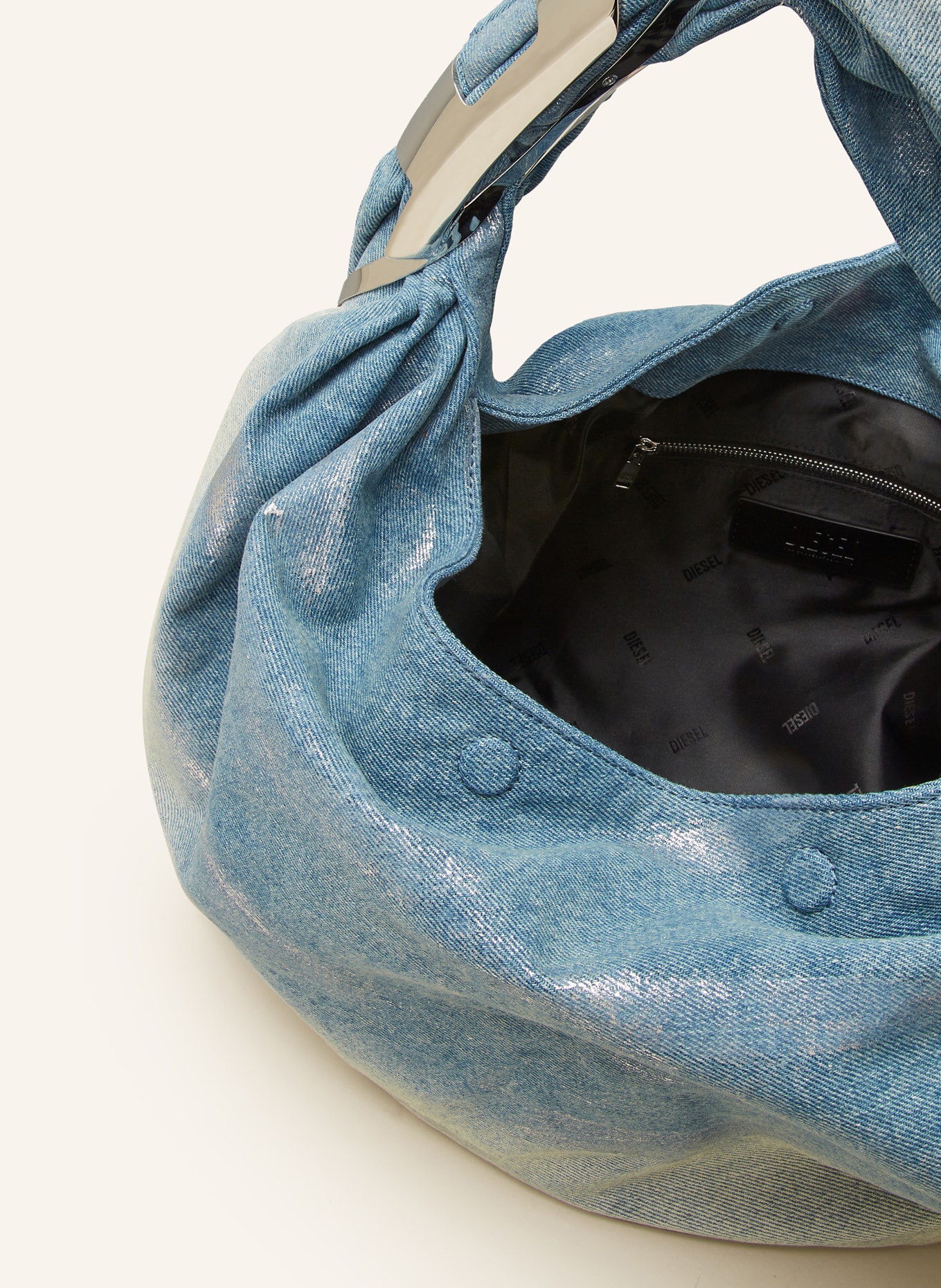 DIESEL Hobo bag GRAB-D, Color: LIGHT BLUE/ SILVER (Image 3)