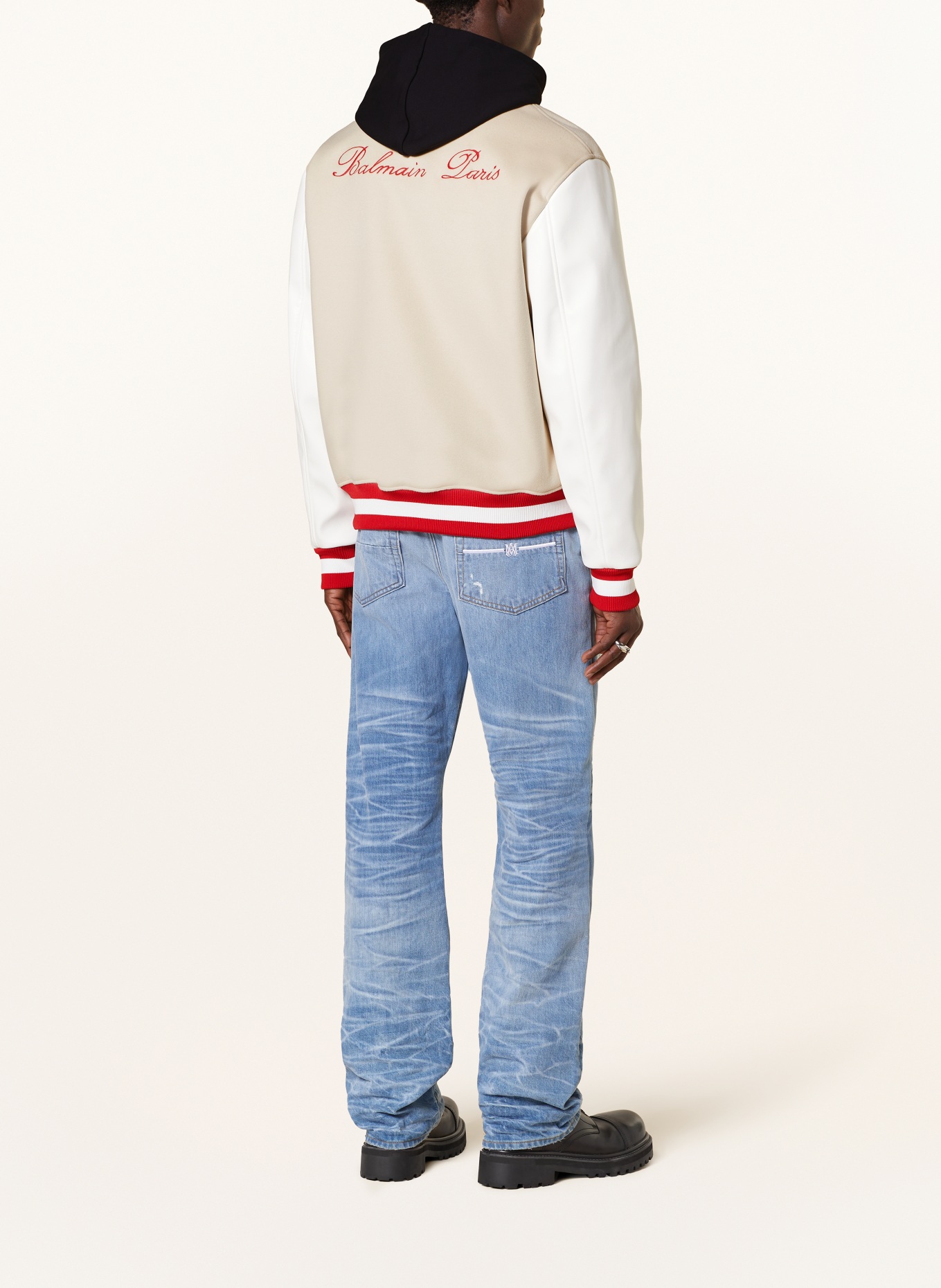 BALMAIN Bomber jacket in mixed materials, Color: BEIGE/ RED/ WHITE (Image 3)
