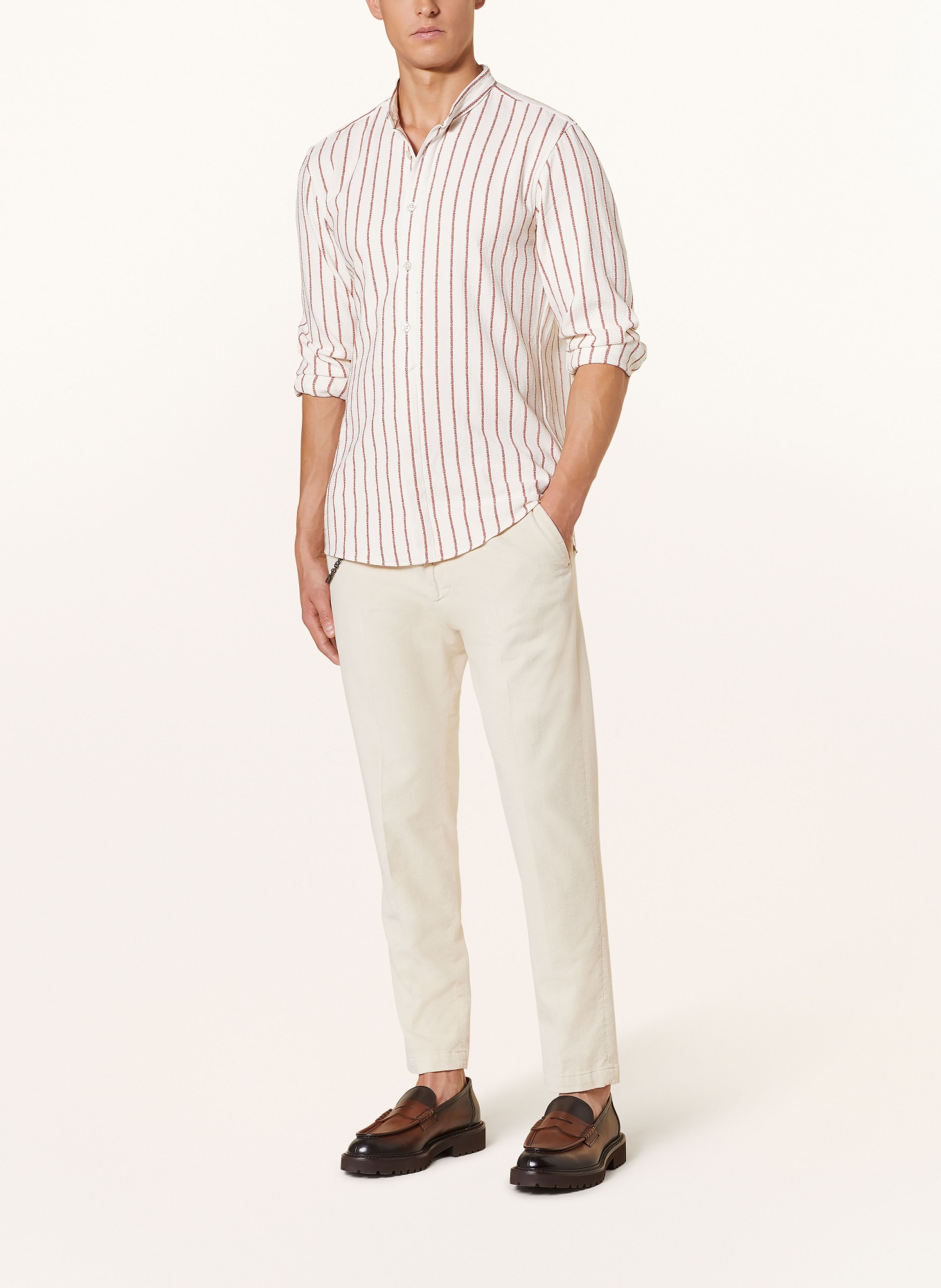 STRELLSON Koszula CONELL casual fit ze stójką, Kolor: KREMOWY/ CIEMNOCZERWONY (Obrazek 2)