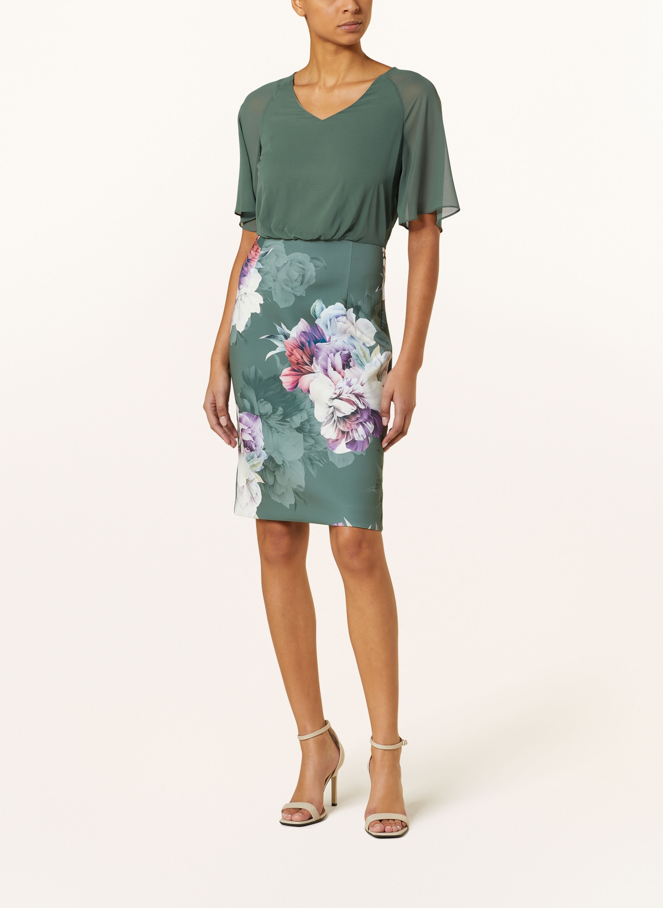 SWING Cocktail dress in mixed materials, Color: GREEN/ WHITE/ PURPLE (Image 2)