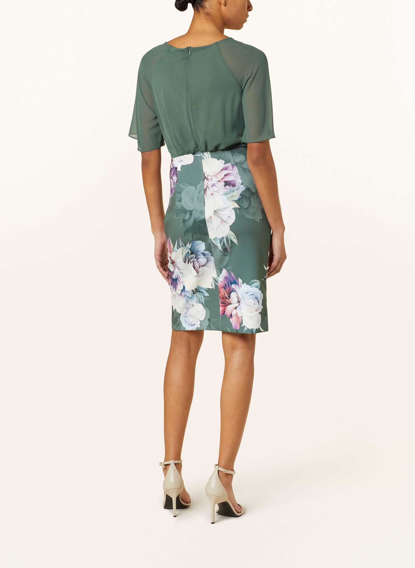 SWING Cocktail dress in mixed materials, Color: GREEN/ WHITE/ PURPLE (Image 3)