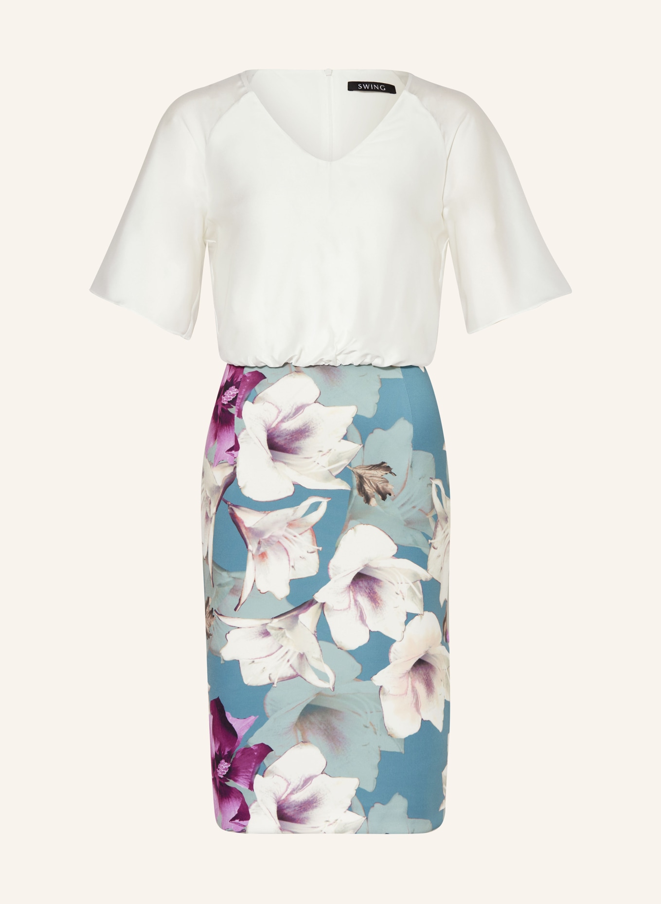 SWING Dress in mixed materials, Color: WHITE/ TEAL/ PURPLE (Image 1)