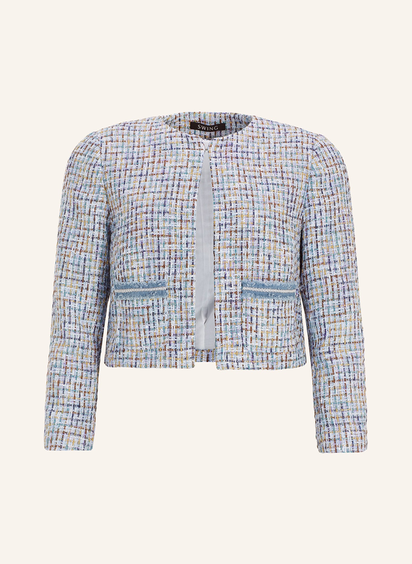 SWING Boxy jacket in tweed, Color: BLUE/ WHITE/ YELLOW (Image 1)