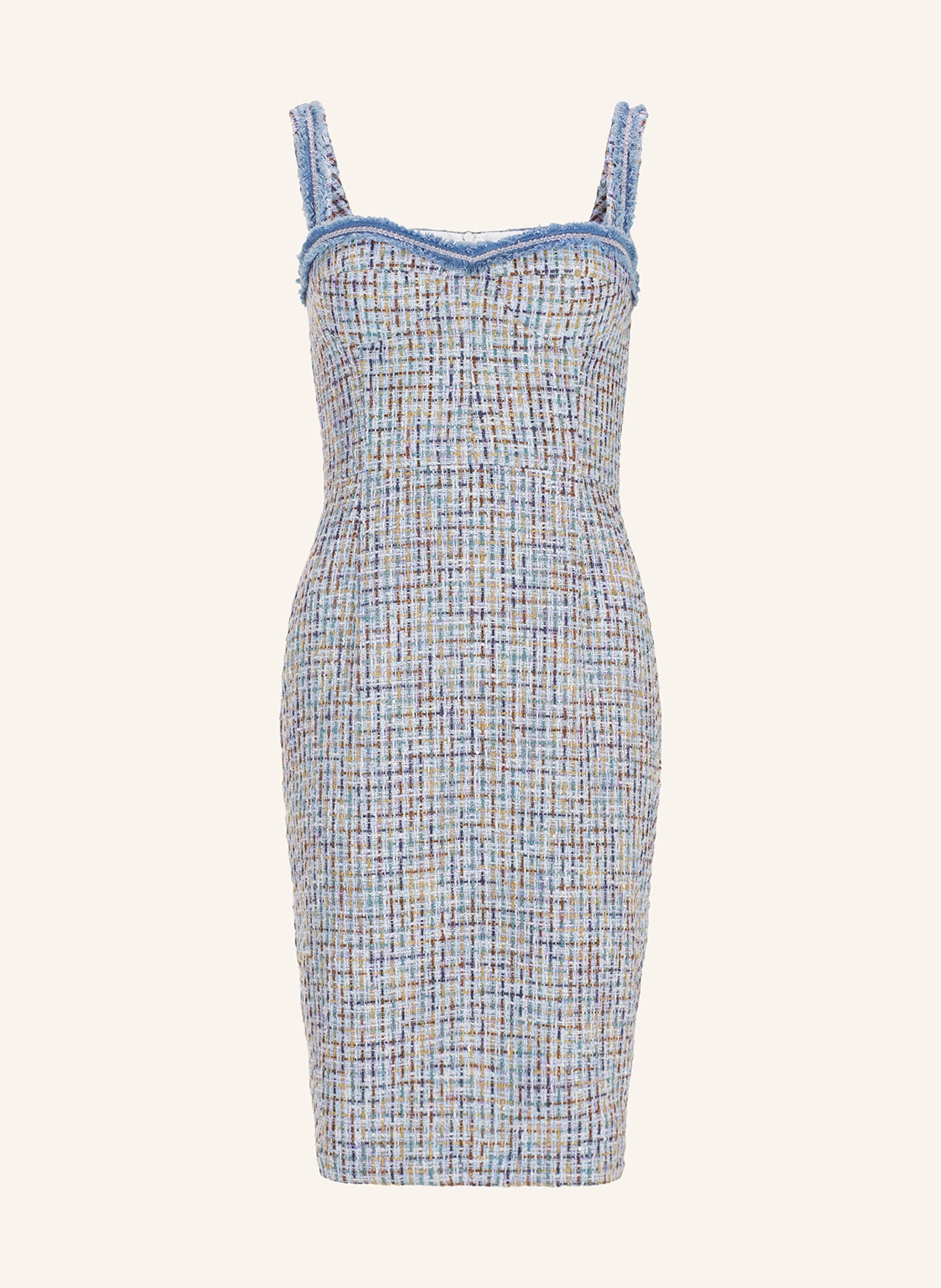 SWING Tweed sheath dress with glitter thread, Color: WHITE/ BLUE/ YELLOW (Image 1)
