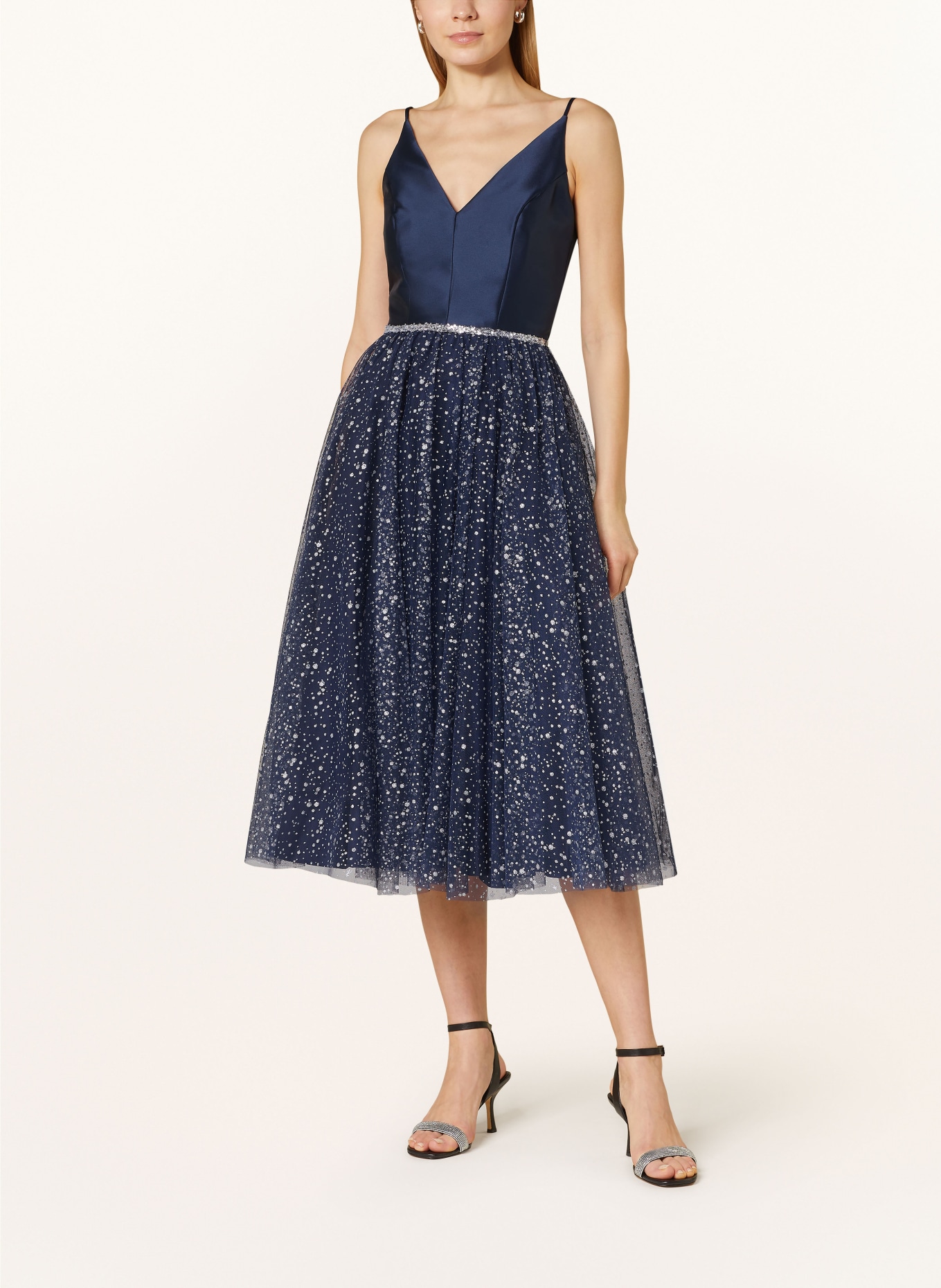SWING Cocktail dress with glitter thread, Color: DARK BLUE/ SILVER (Image 2)