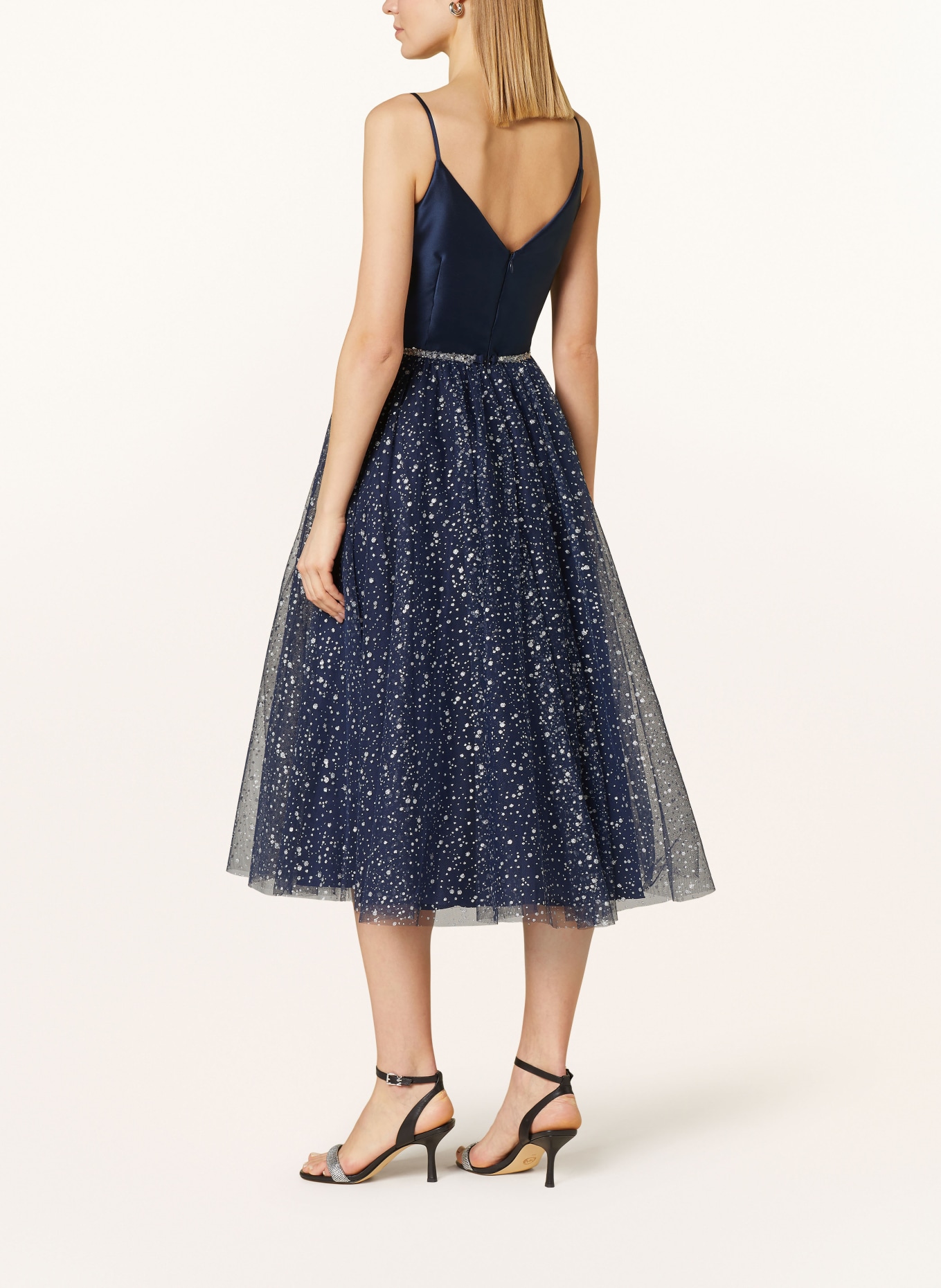 SWING Cocktail dress with glitter thread, Color: DARK BLUE/ SILVER (Image 3)