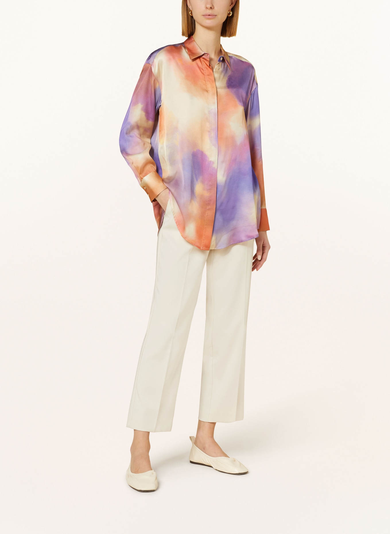 ETERNA 1863 Satin shirt blouse, Color: PURPLE/ LIGHT PURPLE/ DARK ORANGE (Image 2)