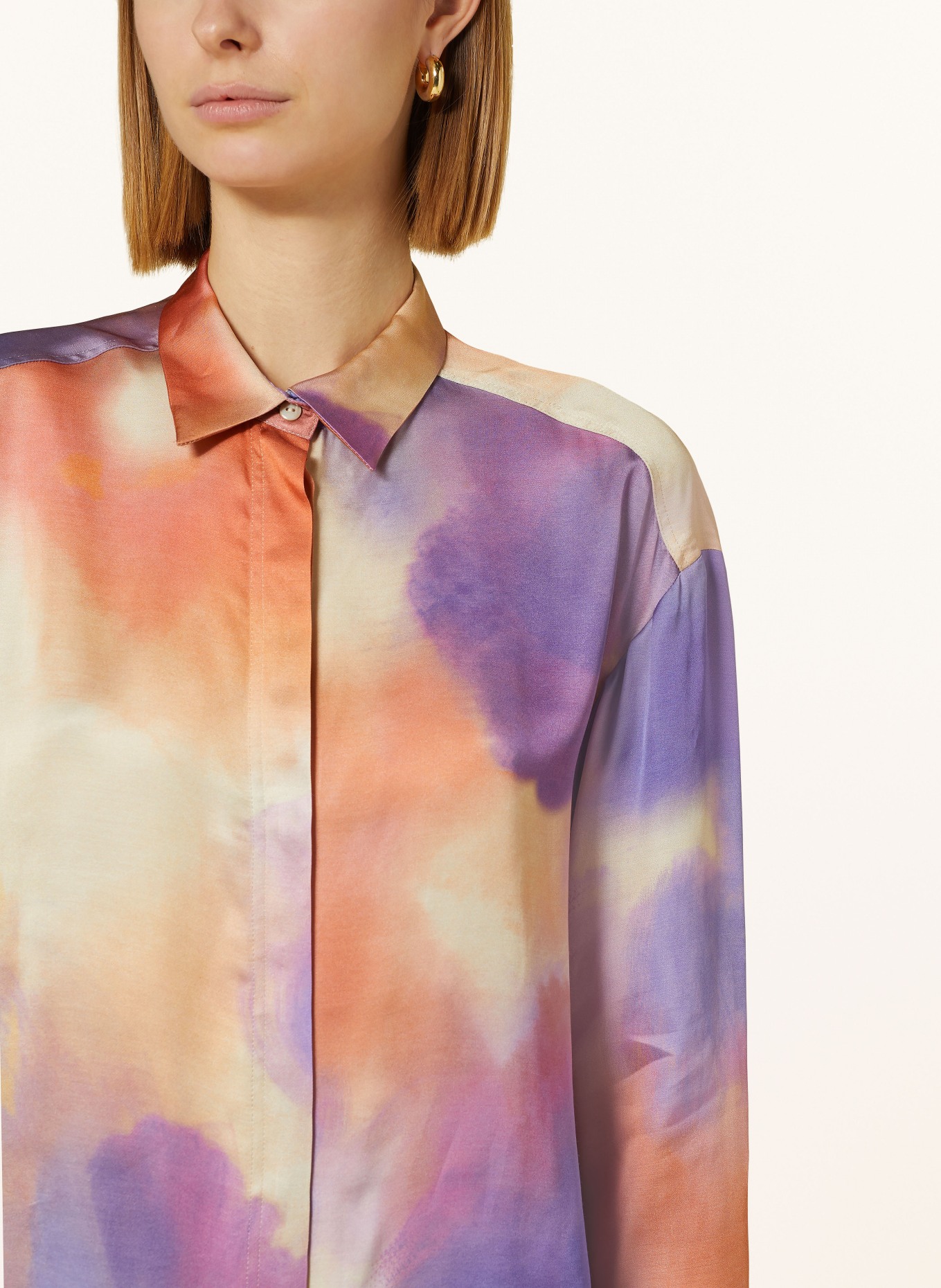 ETERNA 1863 Satin shirt blouse, Color: PURPLE/ LIGHT PURPLE/ DARK ORANGE (Image 4)
