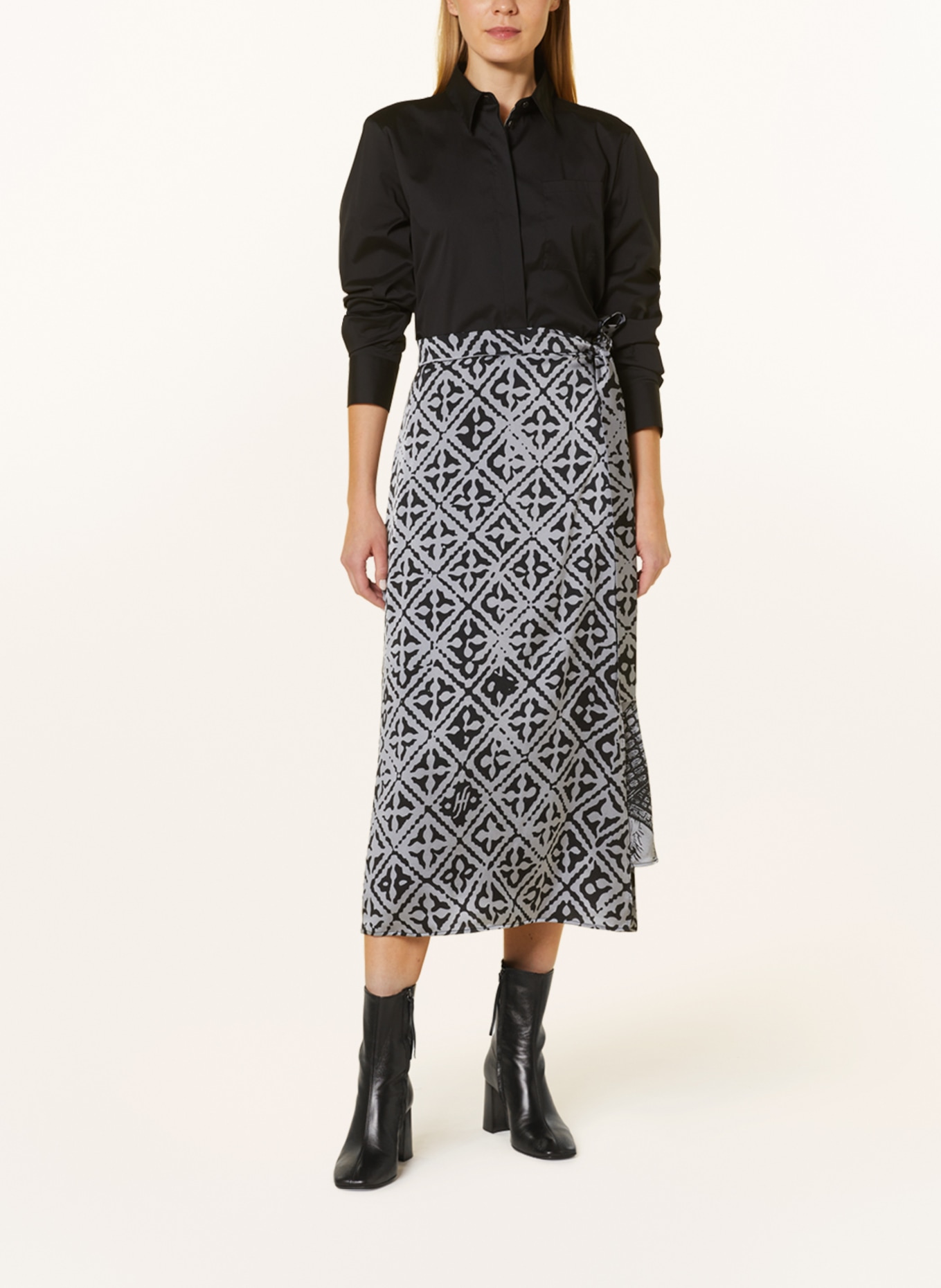 friendly hunting Silk skirt in wrap look, Color: GRAY/ BLACK (Image 2)