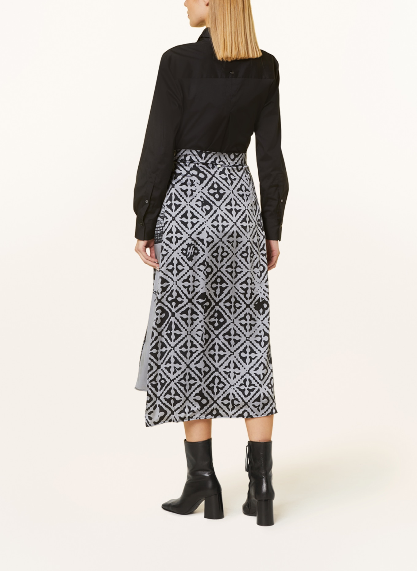 friendly hunting Silk skirt in wrap look, Color: GRAY/ BLACK (Image 3)