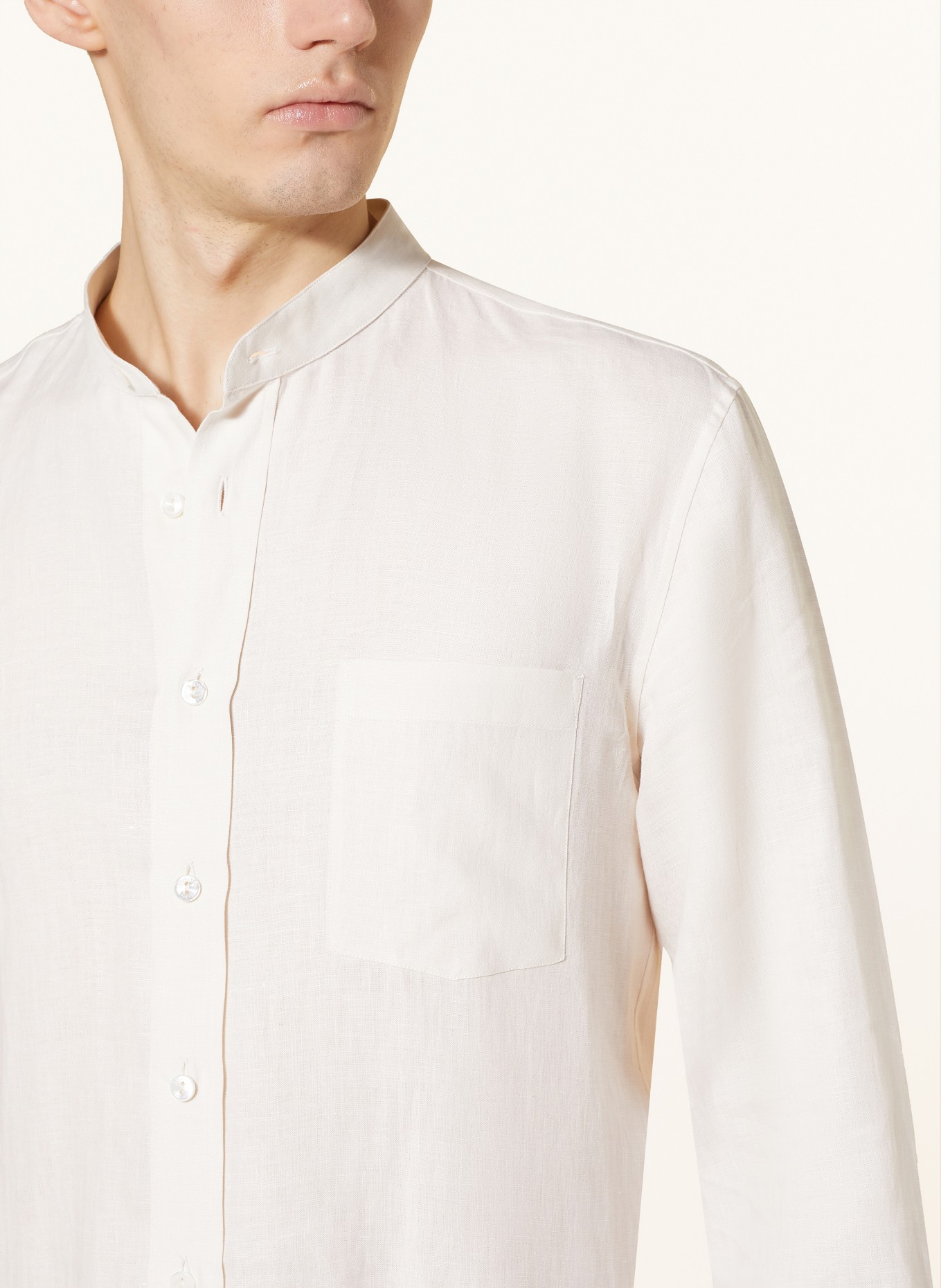 AGNONA Linen shirt regular fit with stand-up collar, Color: CREAM (Image 4)