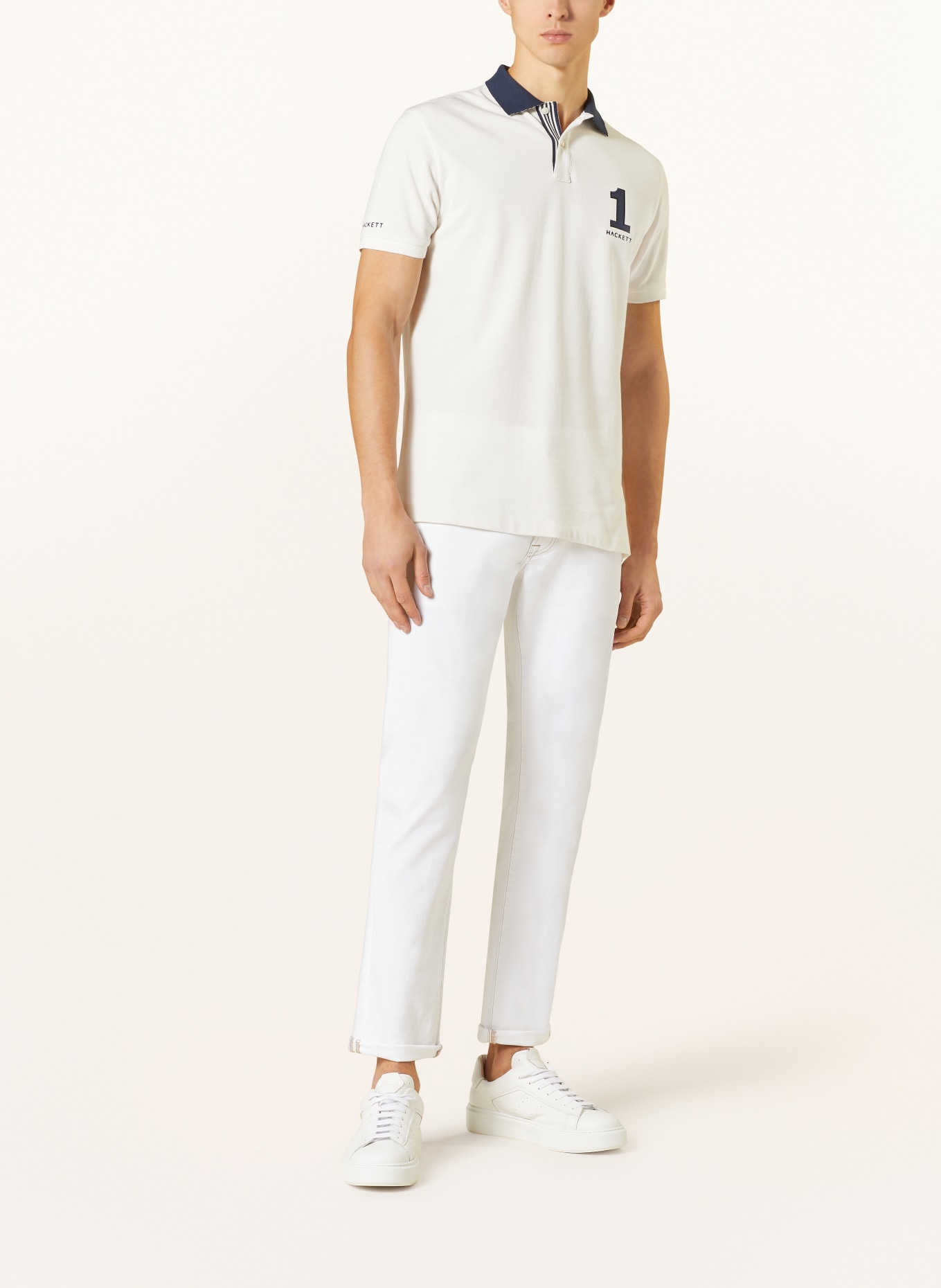 HACKETT LONDON Piqué polo shirt, Color: WHITE/ DARK BLUE (Image 2)