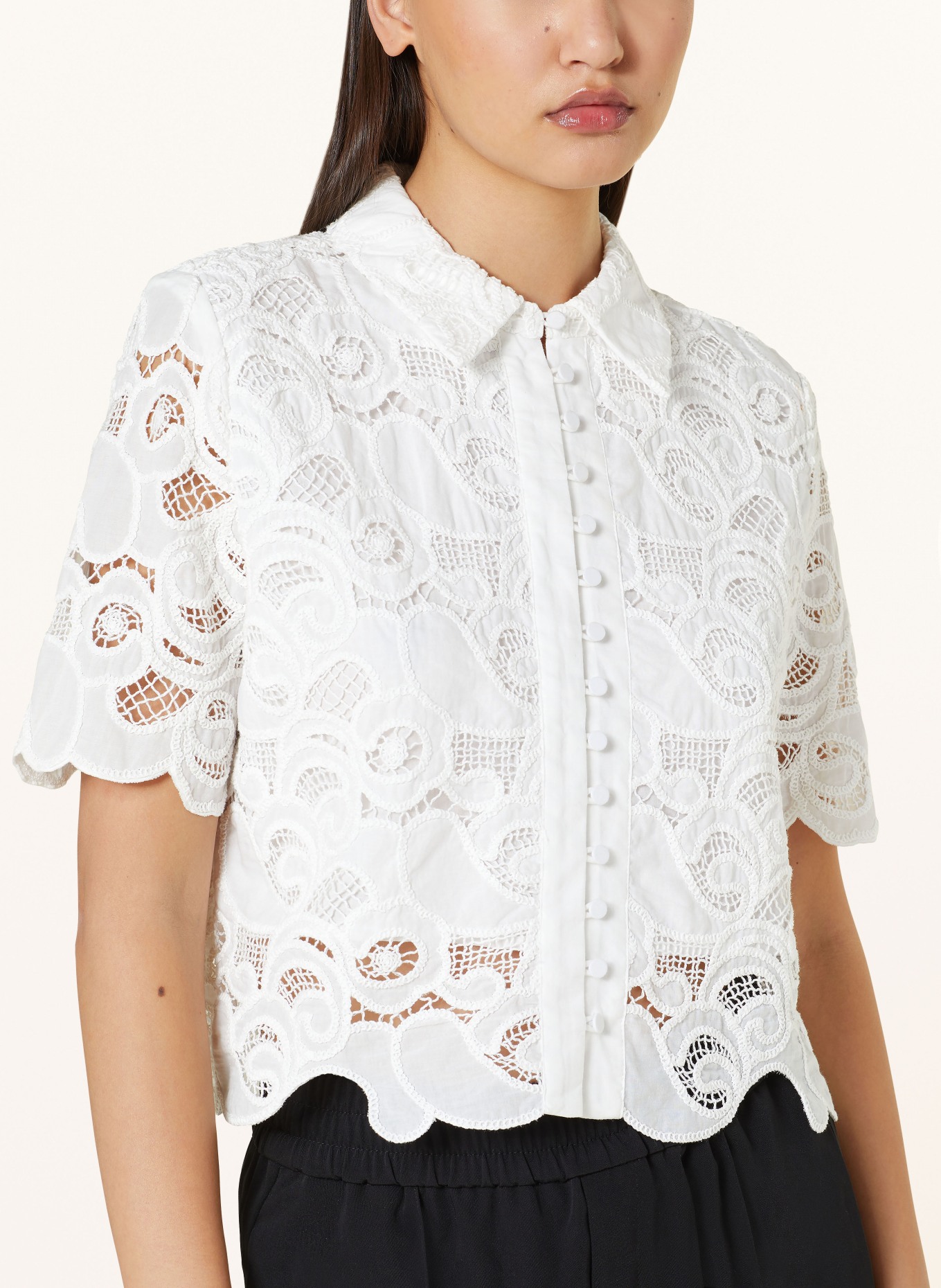 MRS & HUGS Cropped blouse with lace, Color: WHITE (Image 4)