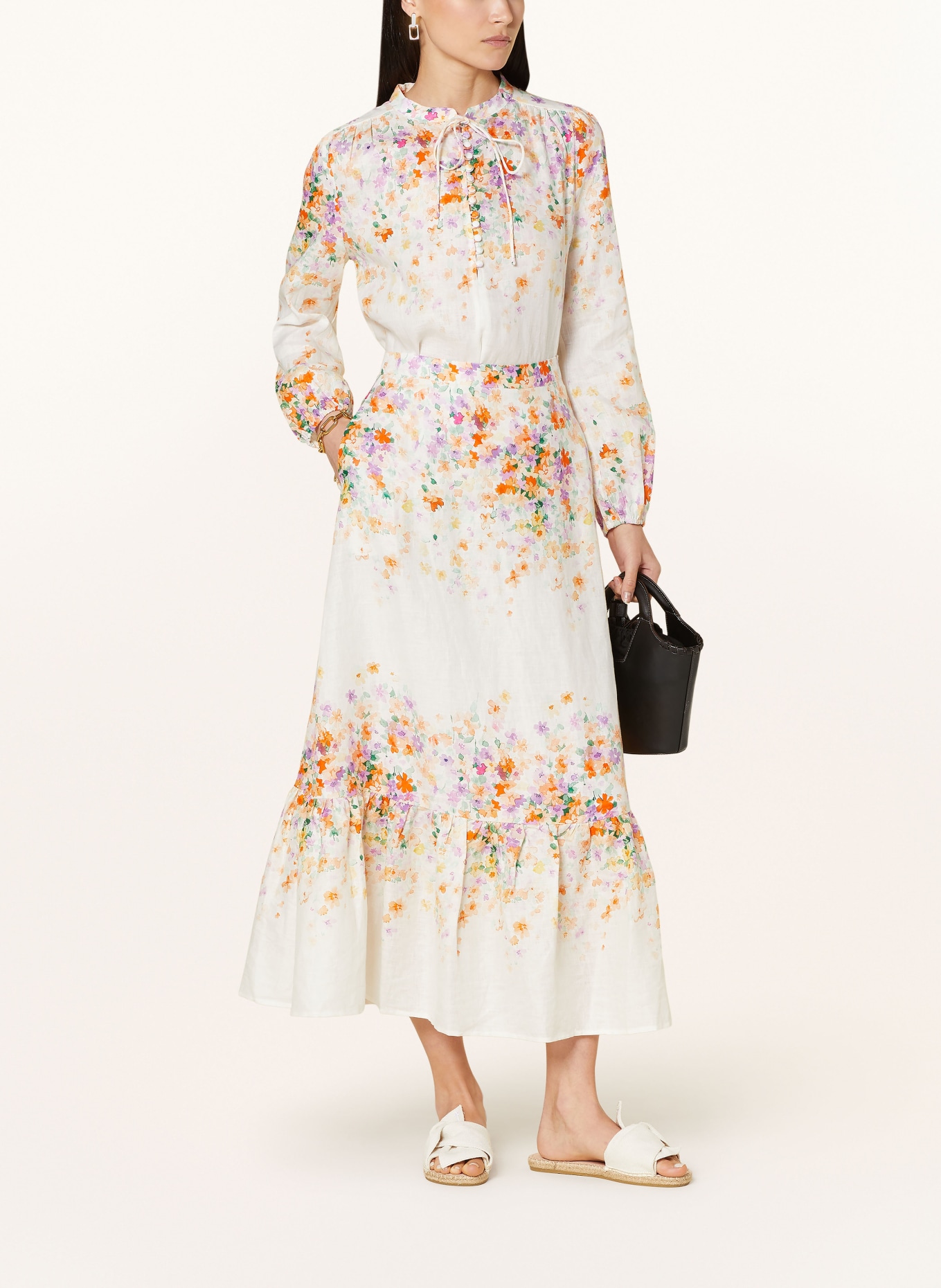 MRS & HUGS Linnedbluse: CREME / LILLA / ORANGE