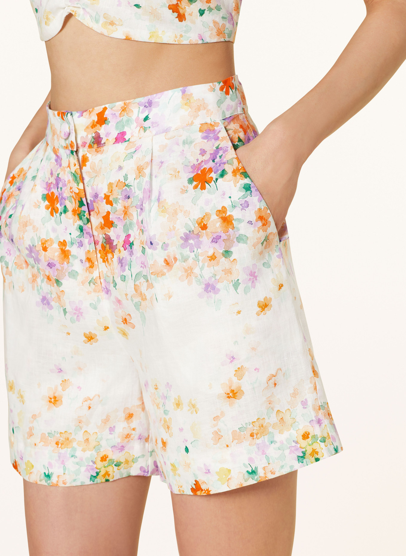 MRS & HUGS Linen shorts, Color: WHITE/ PURPLE/ ORANGE (Image 5)