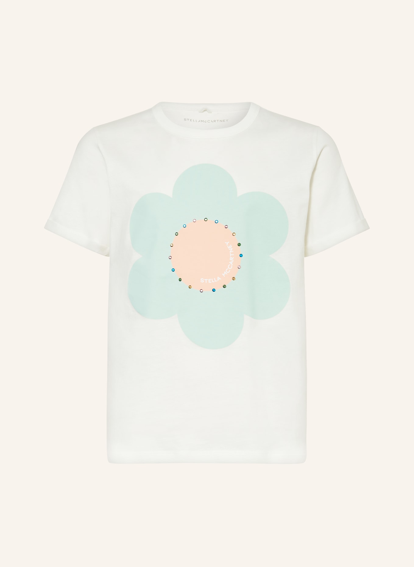 STELLA McCARTNEY KIDS T-shirt z obszyciem ozdobnymi kamykami, Kolor: BIAŁY (Obrazek 1)