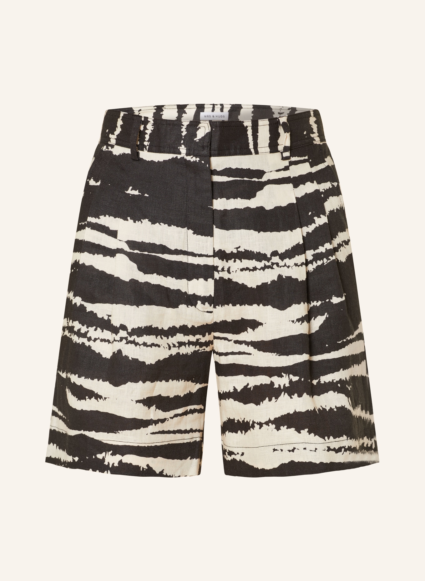 MRS & HUGS Linen shorts, Color: BLACK/ CREAM (Image 1)