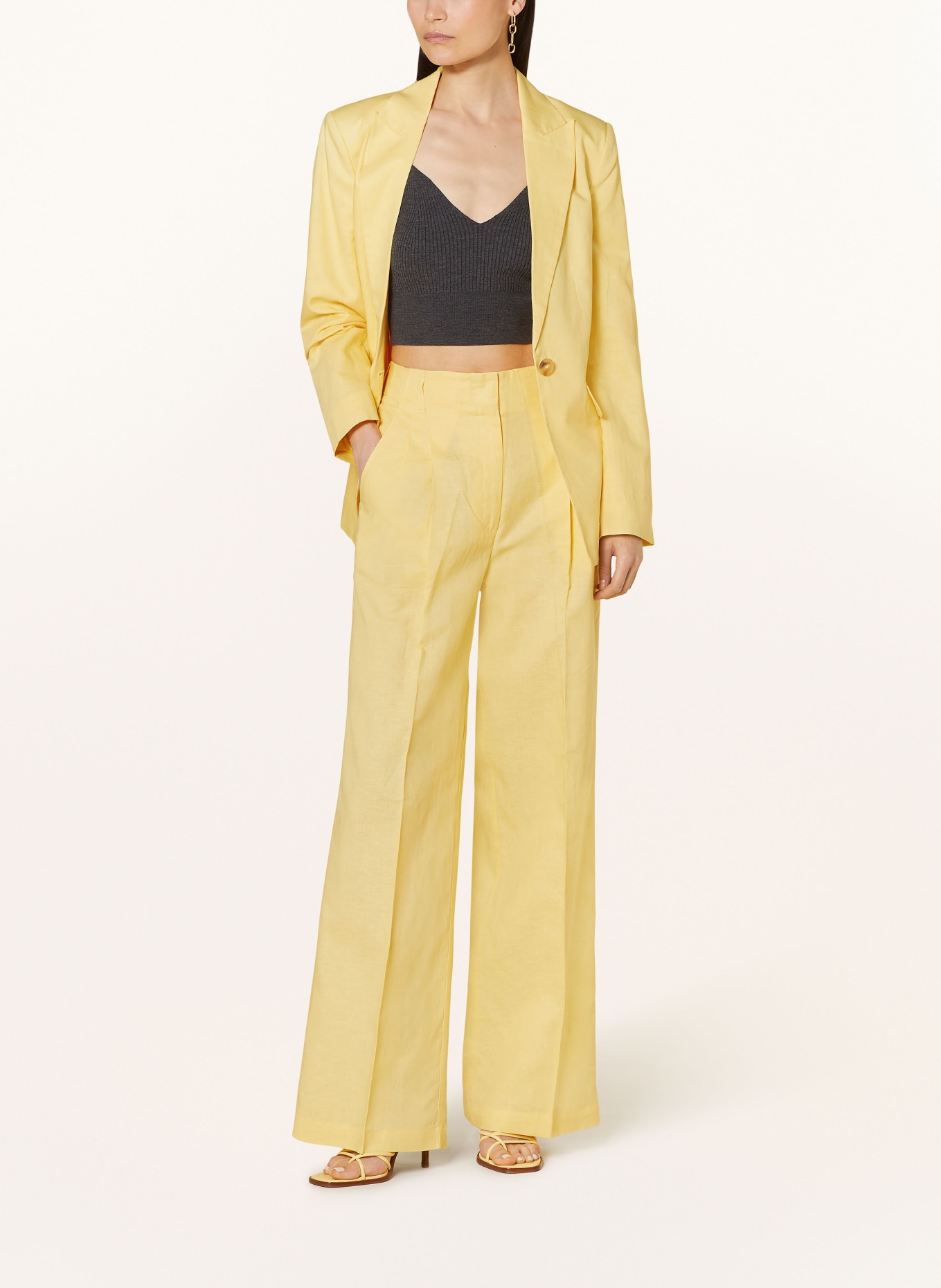 MRS & HUGS Wide leg trousers with linen, Color: YELLOW (Image 2)