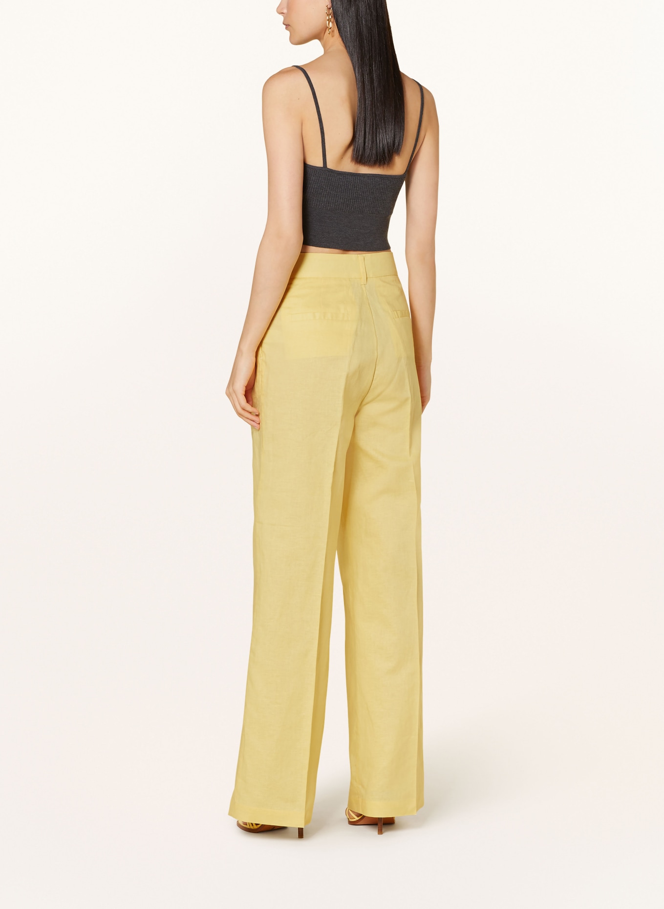 MRS & HUGS Wide leg trousers with linen, Color: YELLOW (Image 3)