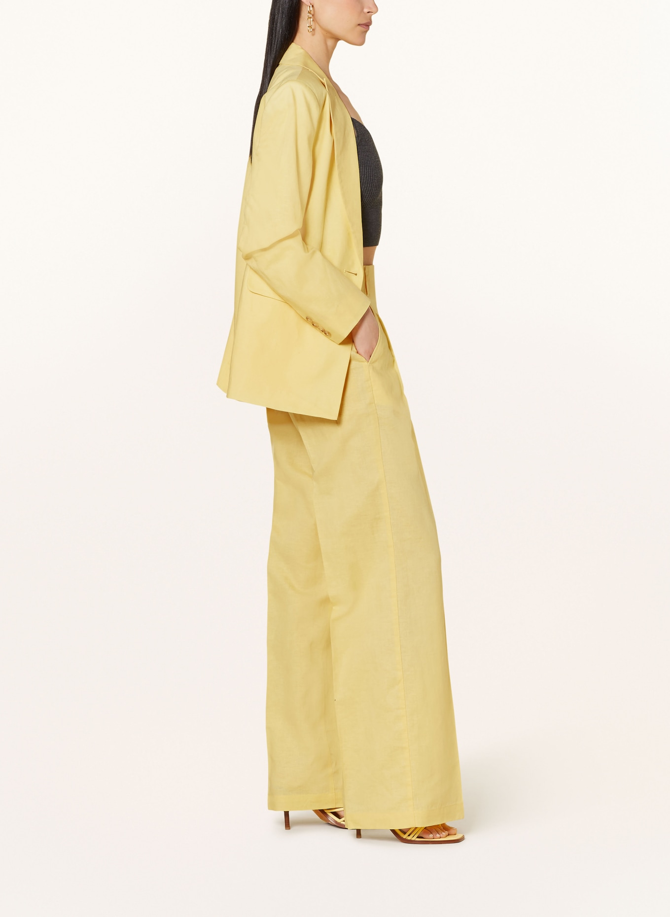 MRS & HUGS Wide leg trousers with linen, Color: YELLOW (Image 4)