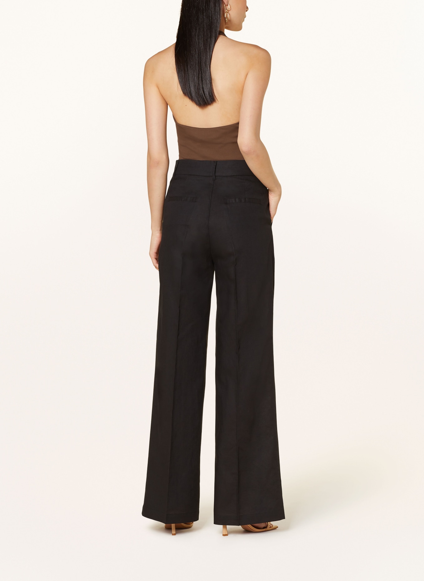 MRS & HUGS Wide leg trousers with linen, Color: BLACK (Image 3)