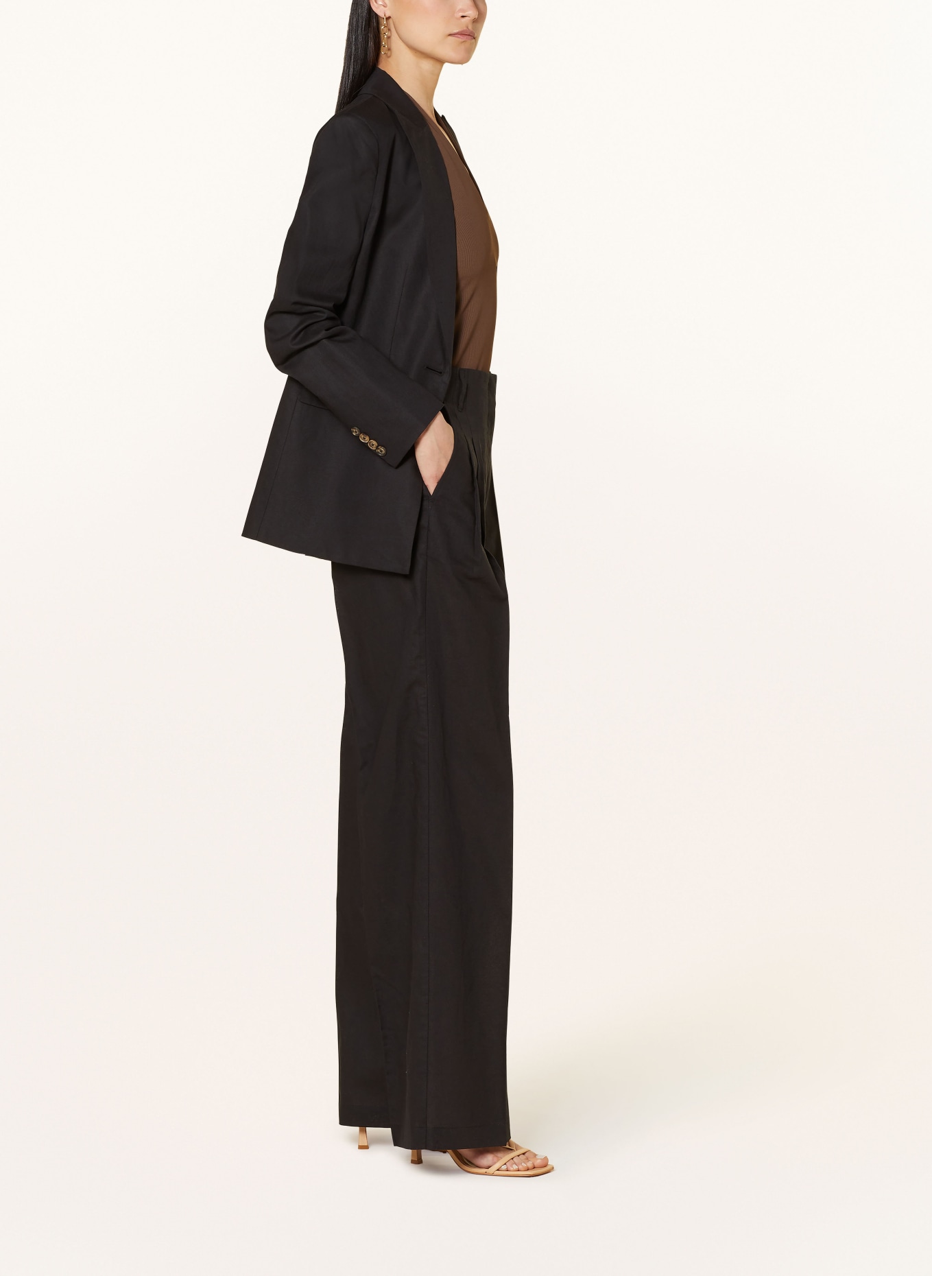 MRS & HUGS Wide leg trousers with linen, Color: BLACK (Image 4)